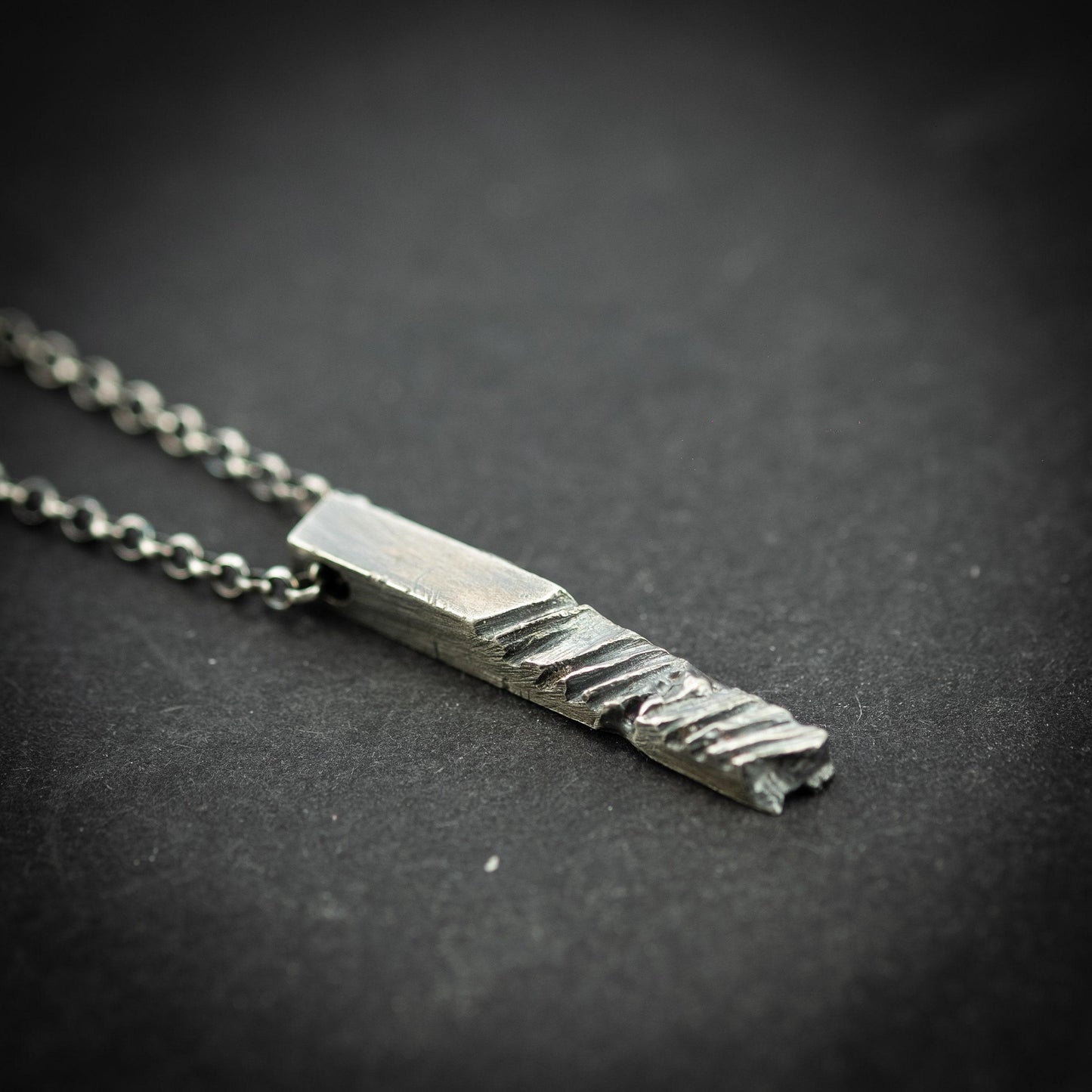 Silver Rustic handmade bars mens necklace