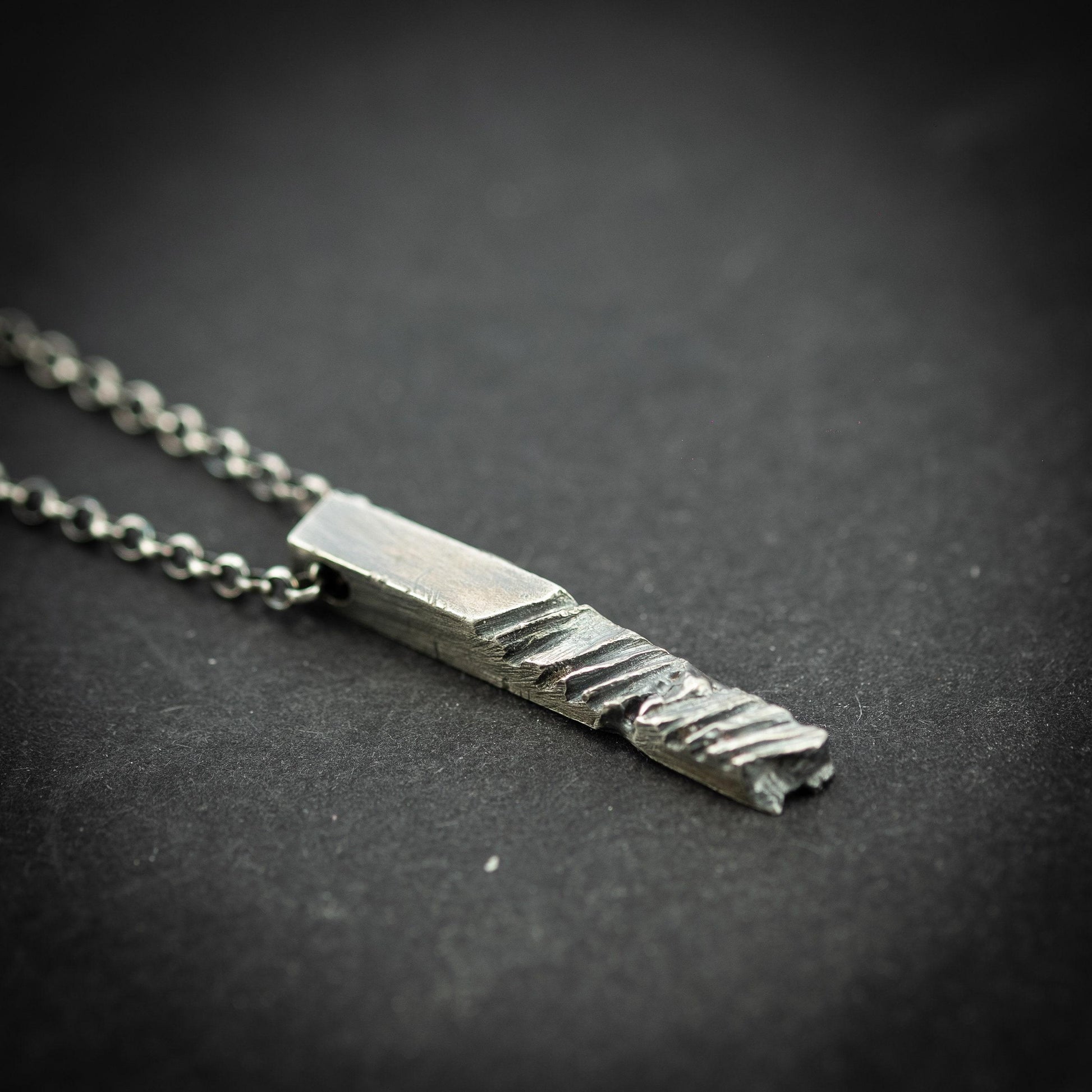 Silver Rustic handmade bars mens necklace