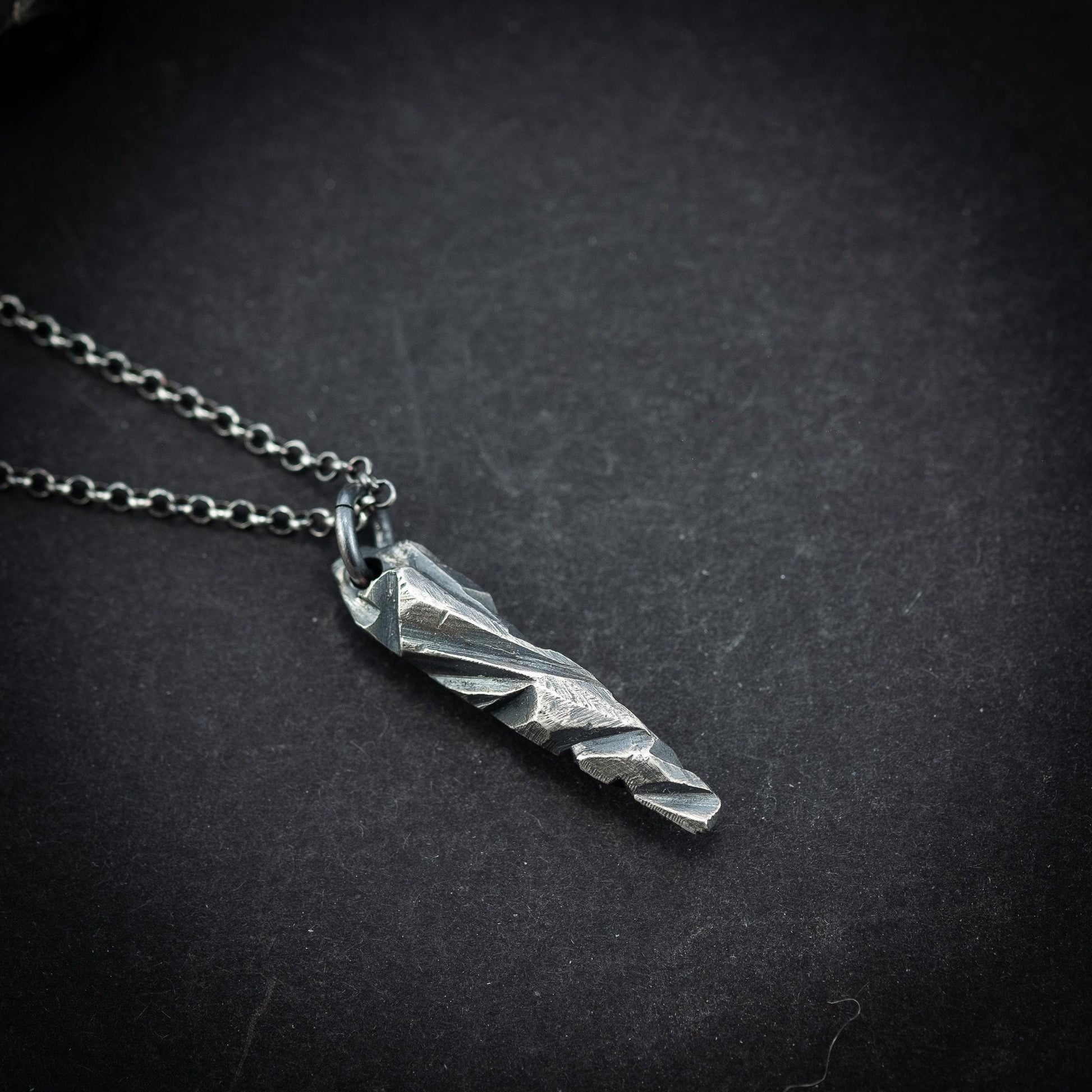 Silver Mens Pendant necklace, Brutalist Sterling Silver Oxidized Pendant, Mens gift, handmade rustic jewelry, boyfriend gift