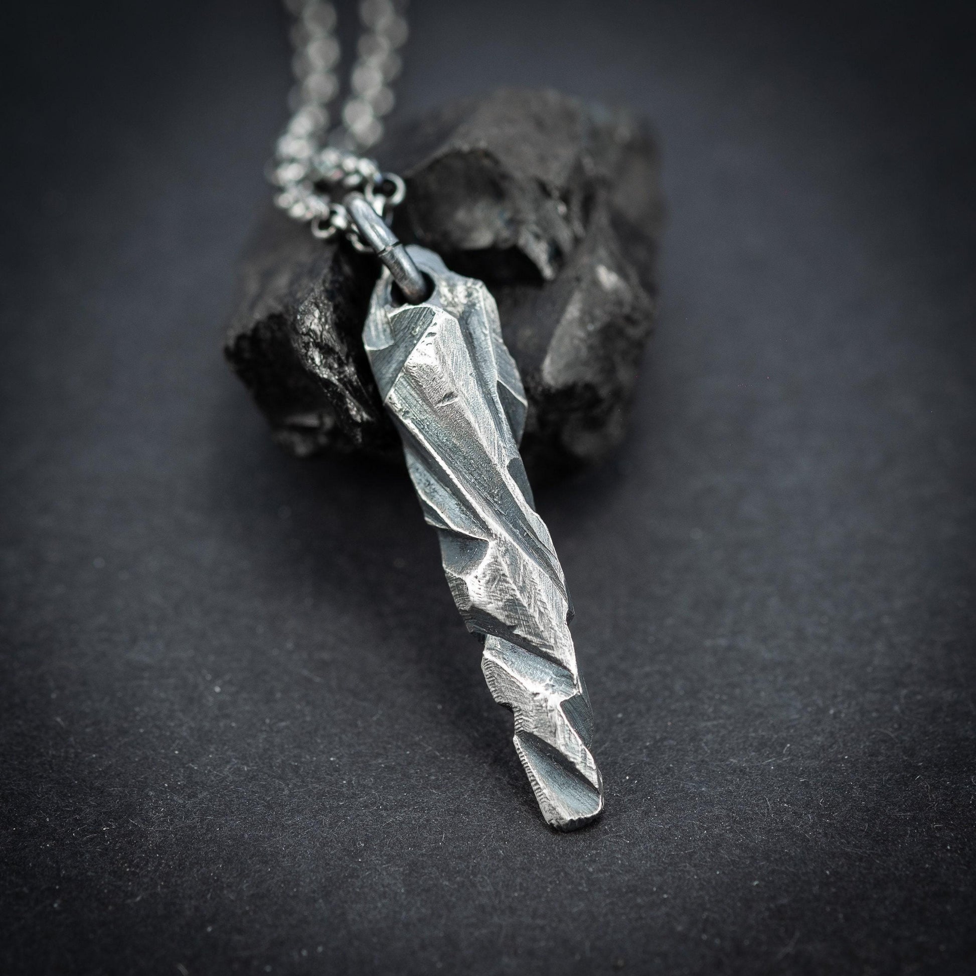 Silver Mens Pendant necklace, Brutalist Sterling Silver Oxidized Pendant, Mens gift, handmade rustic jewelry, boyfriend gift