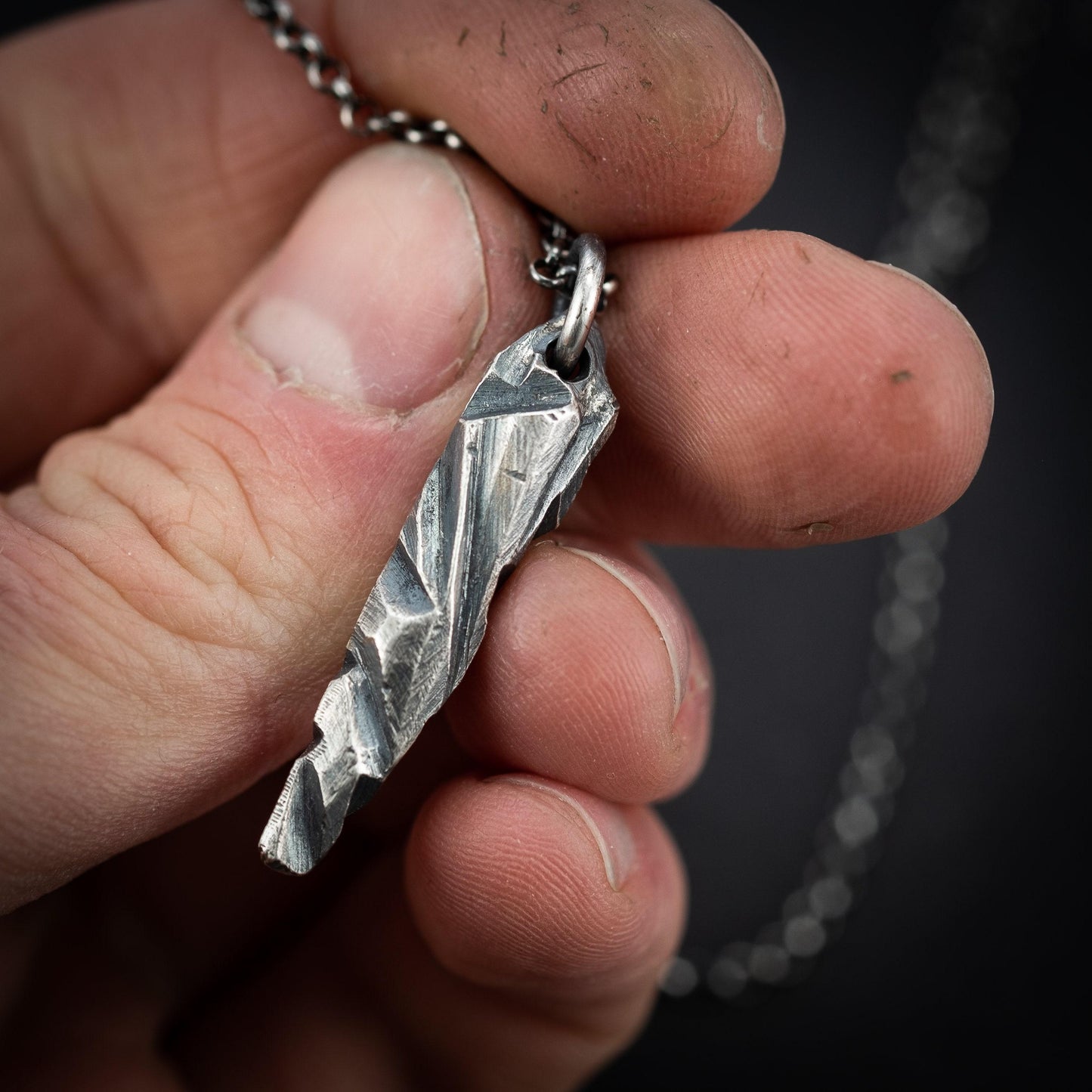 Silver Mens Pendant necklace, Brutalist Sterling Silver Oxidized Pendant, Mens gift, handmade rustic jewelry, boyfriend gift