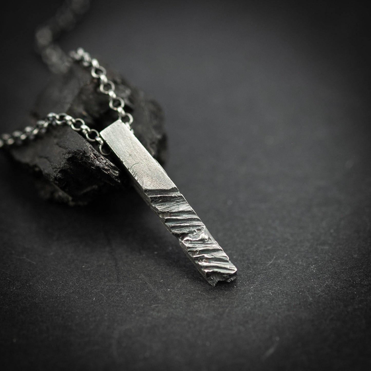 Silver Rustic handmade bars mens necklace