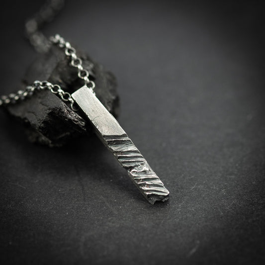 Silver Rustic handmade bars mens necklace