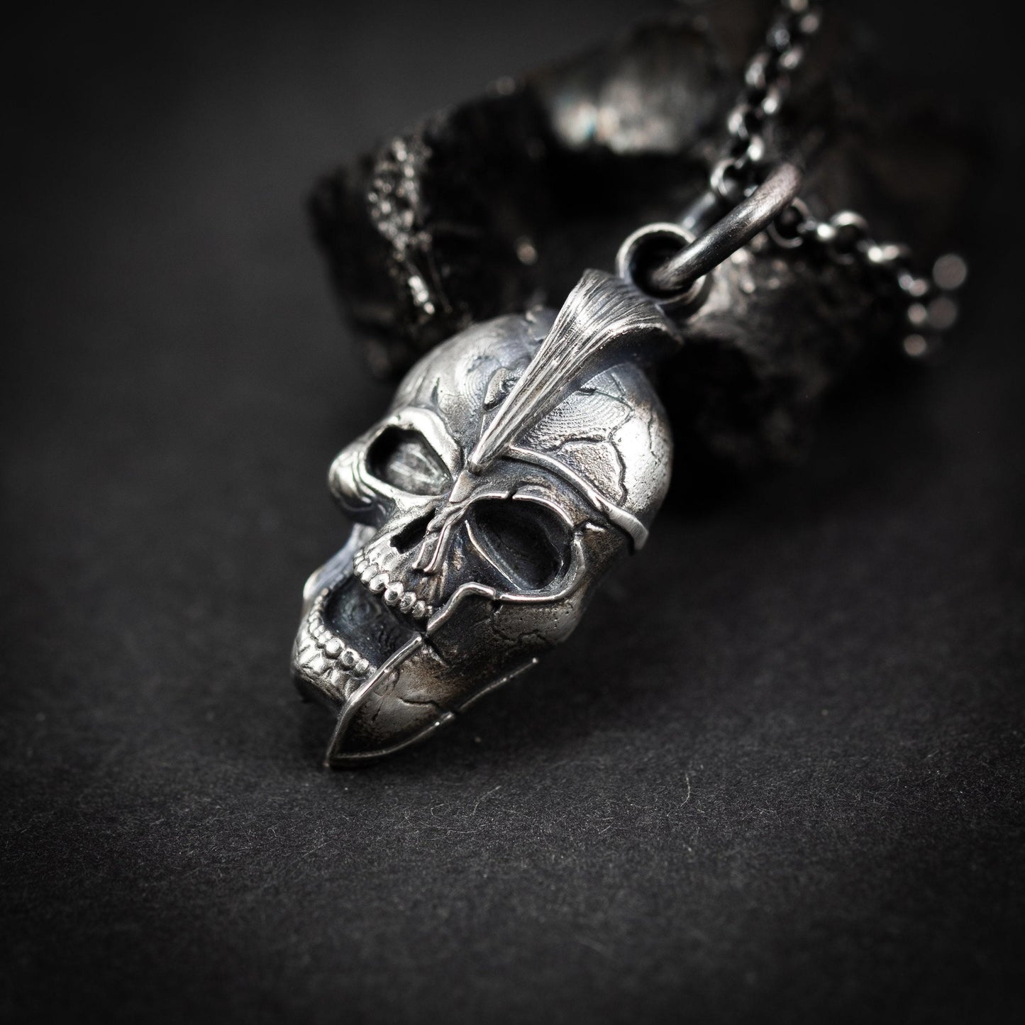 Spartan Warrior Helmet skull men's silver Strength necklace, Memento Mori Oxidized Handmade jewelry, Boyfriend gift, Unique Gift, Men gift