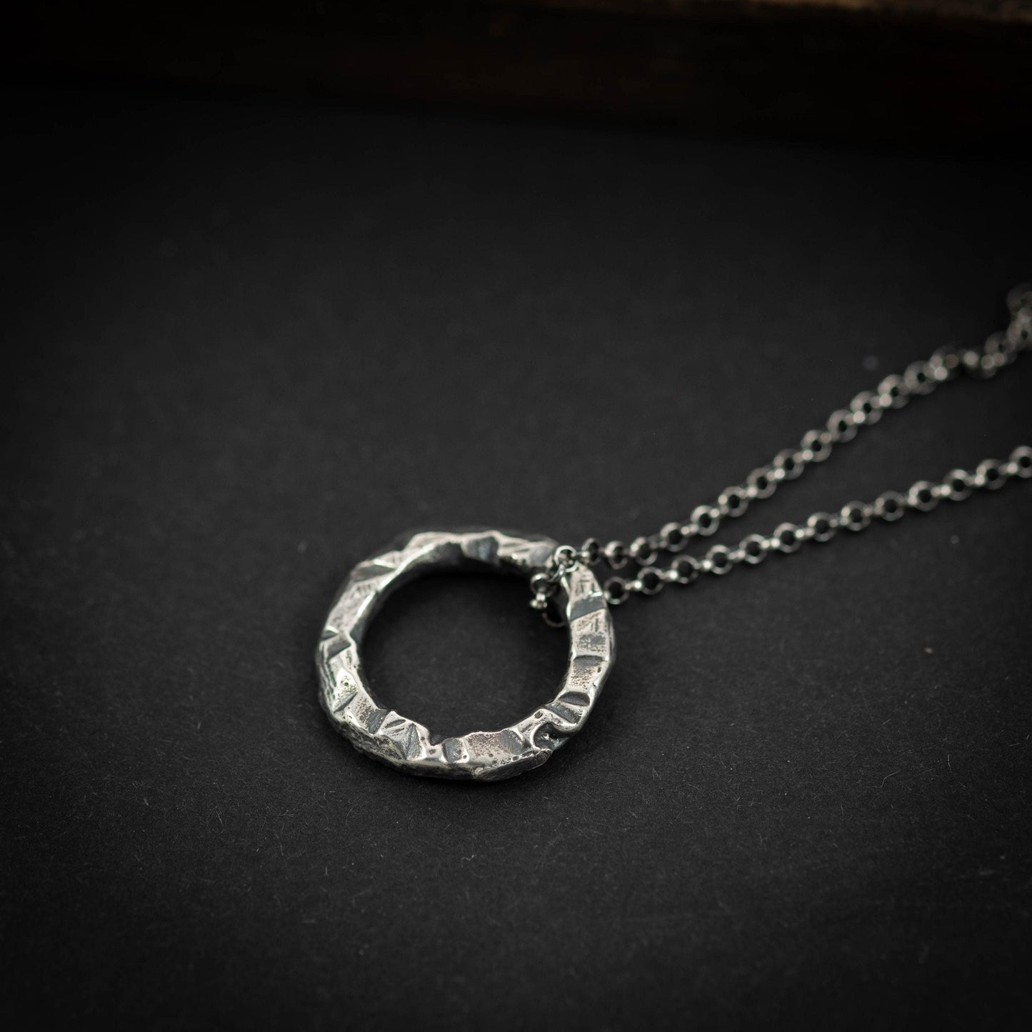 Rustic Brutalist Oxidized Sterling Silver pendant necklace, Unique handmade jewelry for men or women