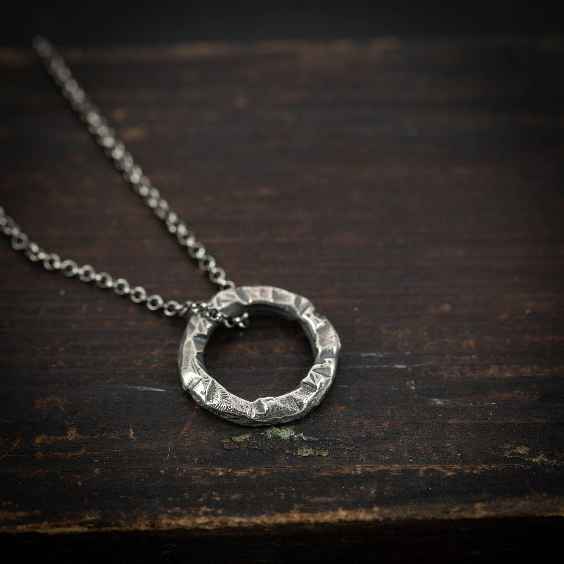 Rustic Brutalist Oxidized Sterling Silver pendant necklace, Unique handmade jewelry for men or women