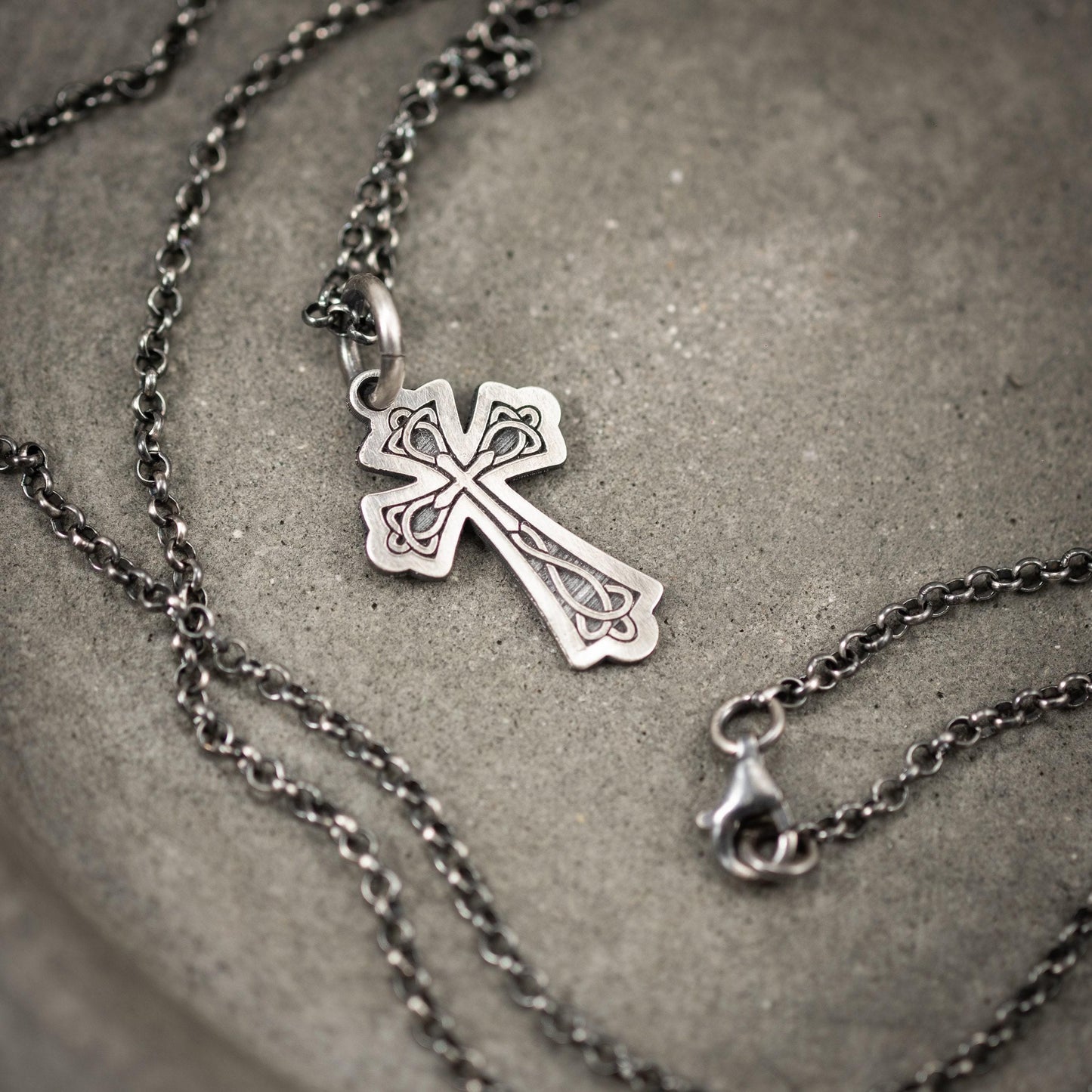 Celtic Silver Cross Necklace for Men, Christian Strength Pendant, Handmade Religious Gift for Boyfriend or Husband