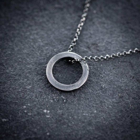 Silver round Circle mens necklace, Minimalist Protection amulet, Viking Handmade Silver jewelry, Unique Gift for women, Boyfriend gift