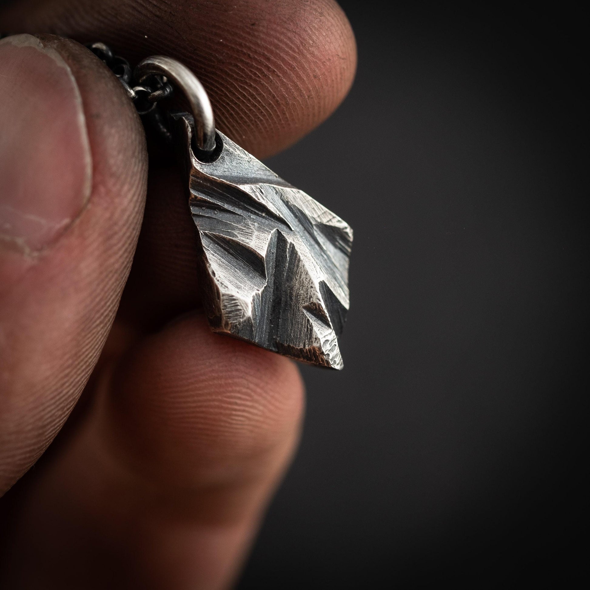 Sterling Silver Necklace For Men, Men's Statement Pendant, Bold Rustic Viking Mens Jewelry, Gift for Him, mens oxidized pendant