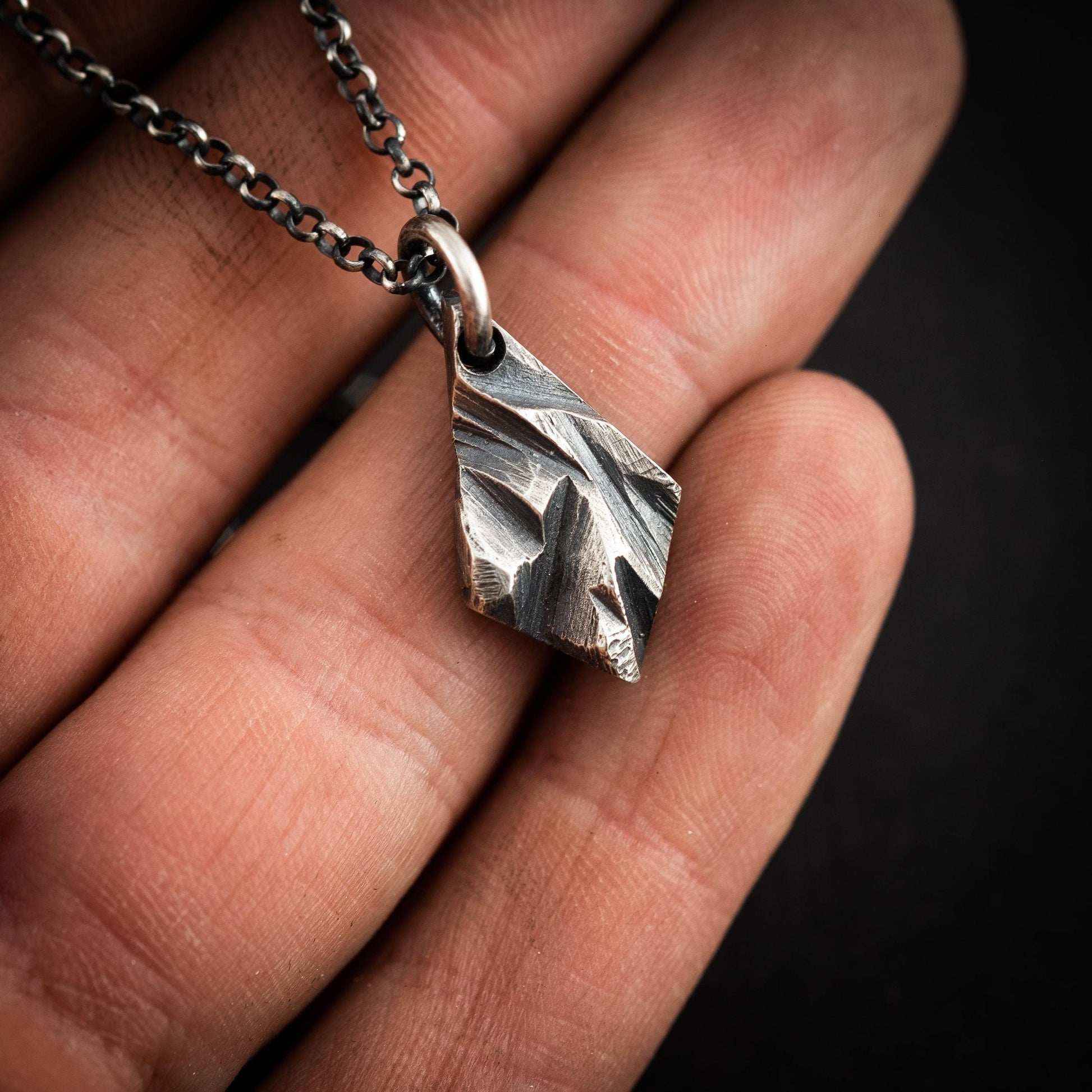 Sterling Silver Necklace For Men, Men's Statement Pendant, Bold Rustic Viking Mens Jewelry, Gift for Him, mens oxidized pendant