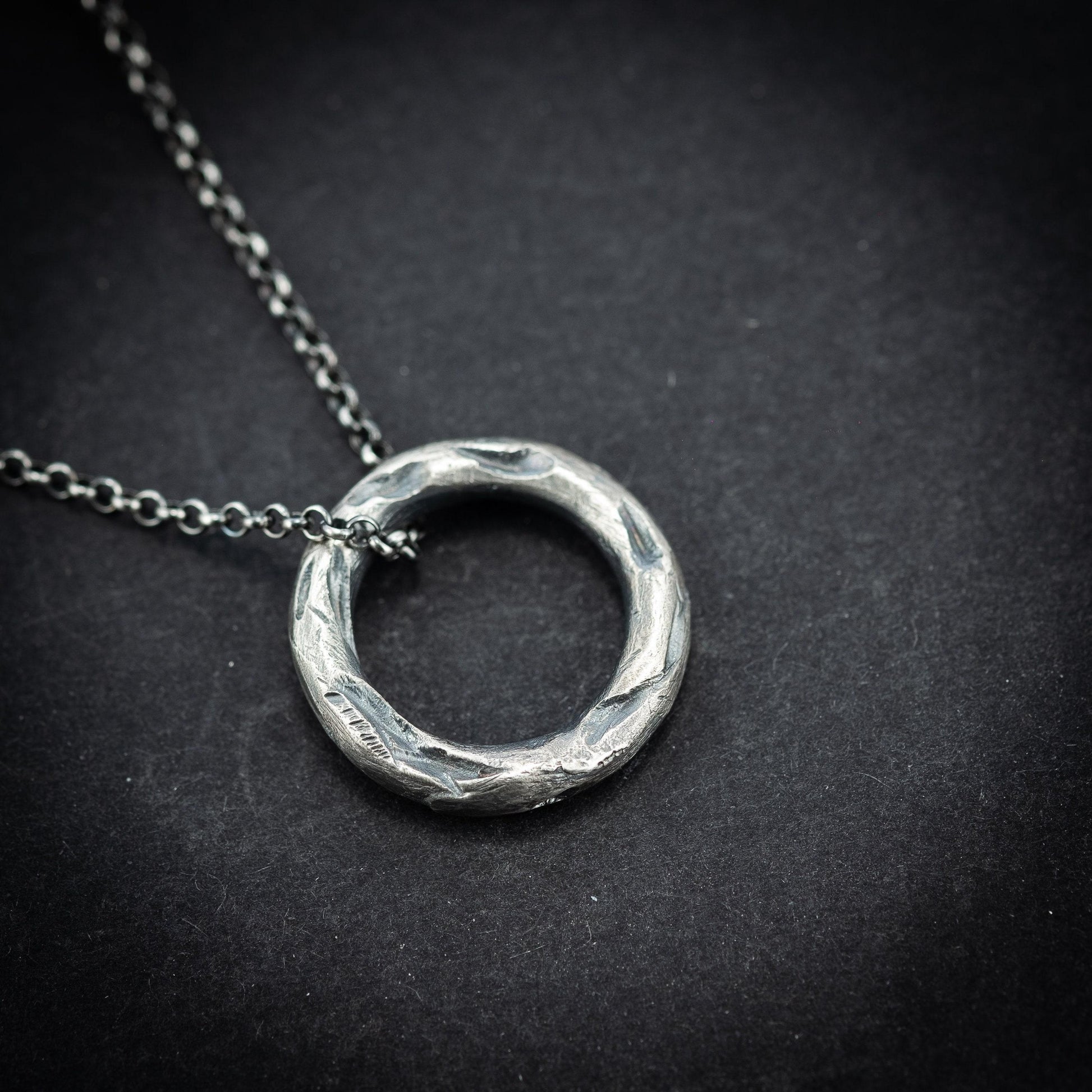 Mens circle silver pendant necklace, Rustic Silver necklace, Circle Minimalist jewelry, Handmade Silver jewelry, Unique Gift for men