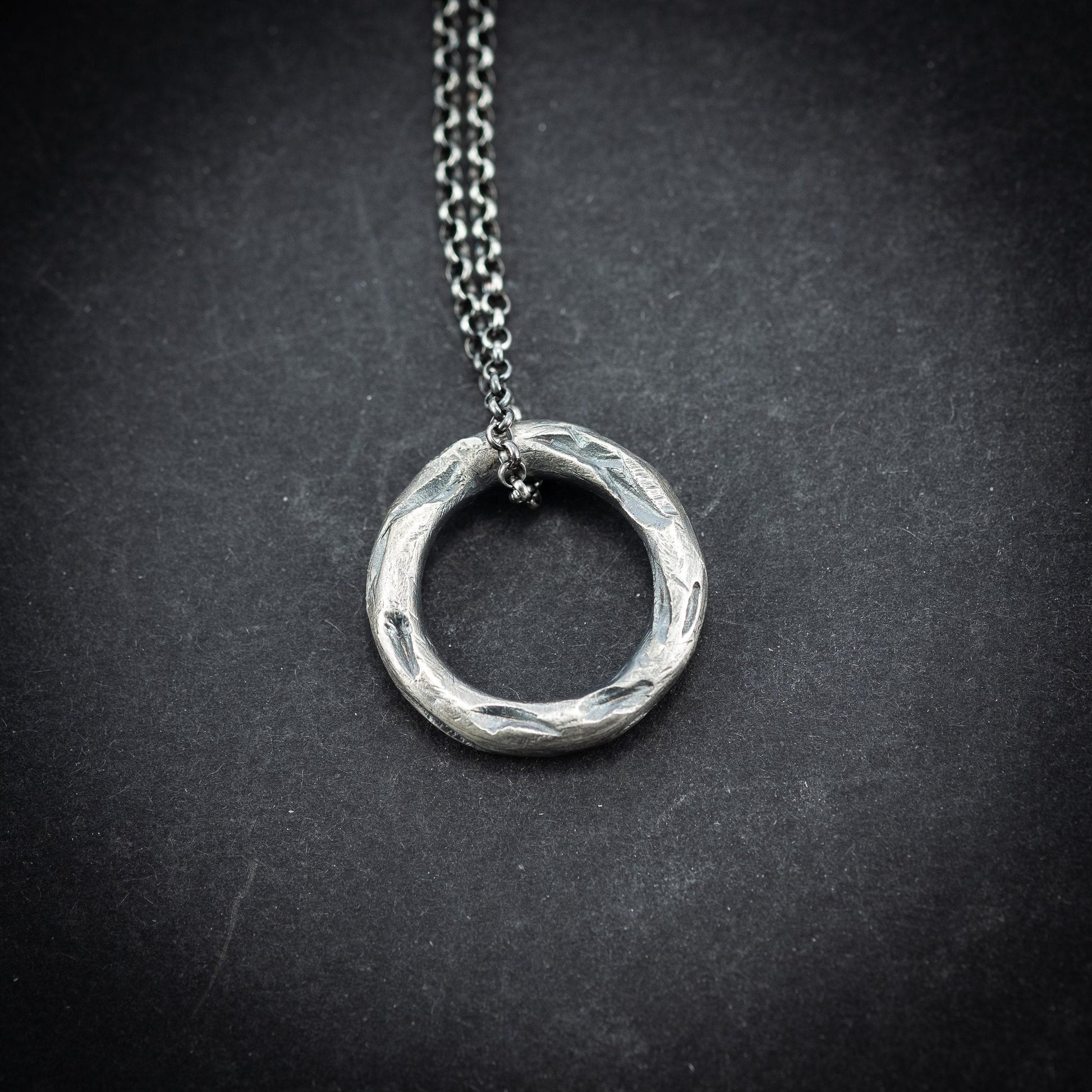 Mens circle silver pendant necklace, Rustic Silver necklace, Circle Minimalist jewelry, Handmade Silver jewelry, Unique Gift for men