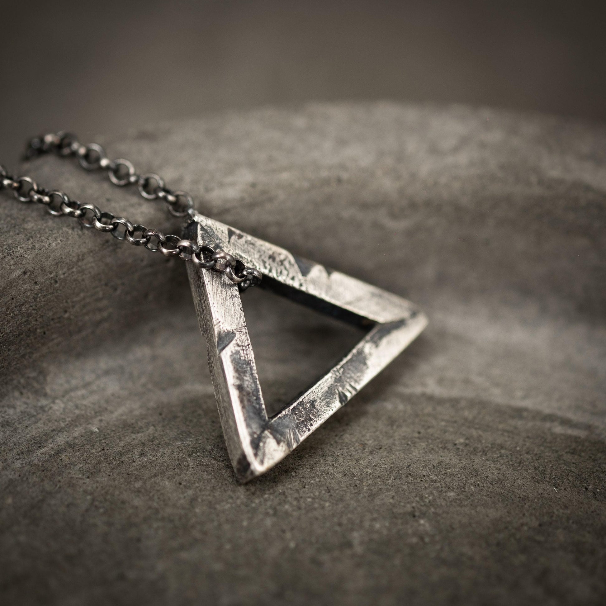 Sterling silver Triangle necklace for men, men silver chain pendant necklace, gift for him, husband gift, geometric jewelry