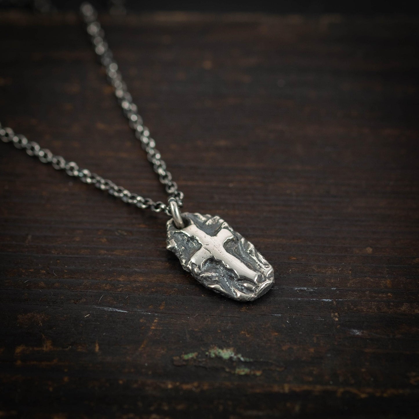 Sterling silver rustic Mens Cross Necklace