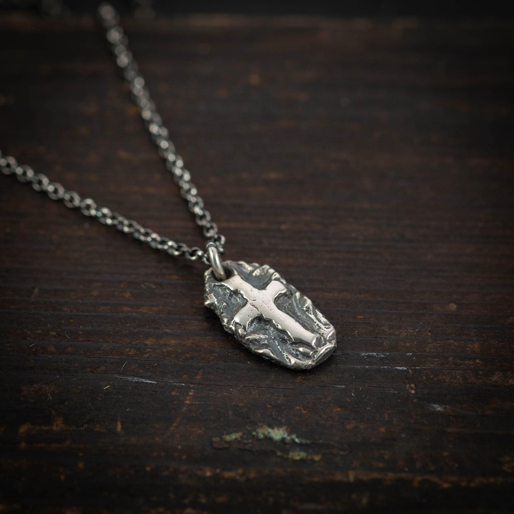 Sterling silver rustic Mens Cross Necklace