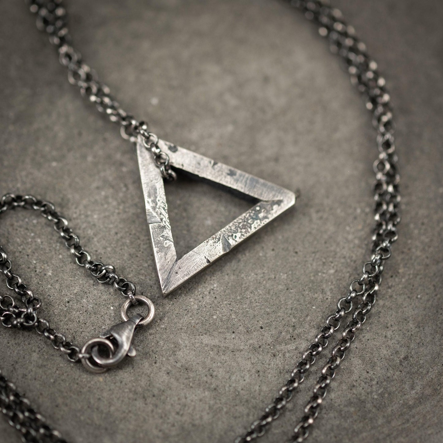 Sterling silver Triangle necklace for men, men silver chain pendant necklace, gift for him, husband gift, geometric jewelry
