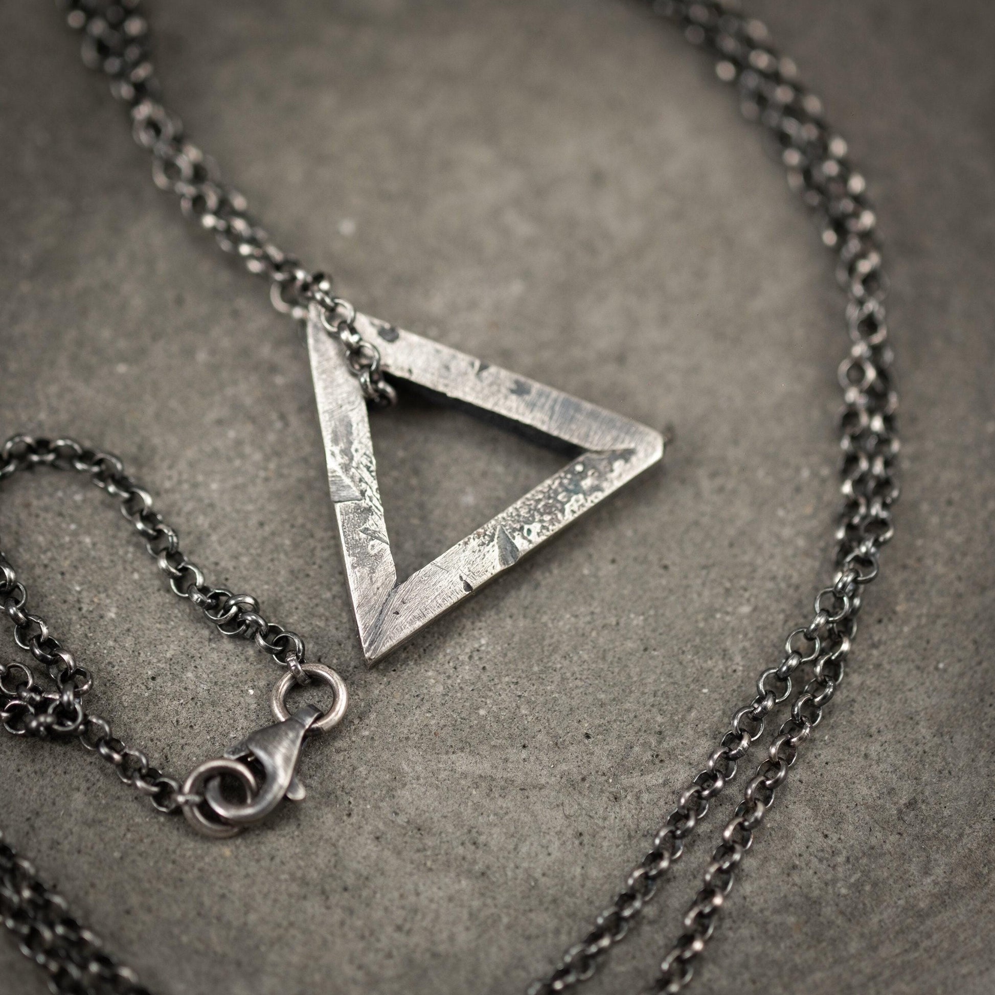 Sterling silver Triangle necklace for men, men silver chain pendant necklace, gift for him, husband gift, geometric jewelry