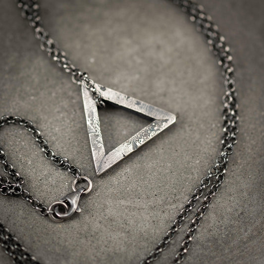 Sterling silver Triangle necklace for men, men silver chain pendant necklace, gift for him, husband gift, geometric jewelry