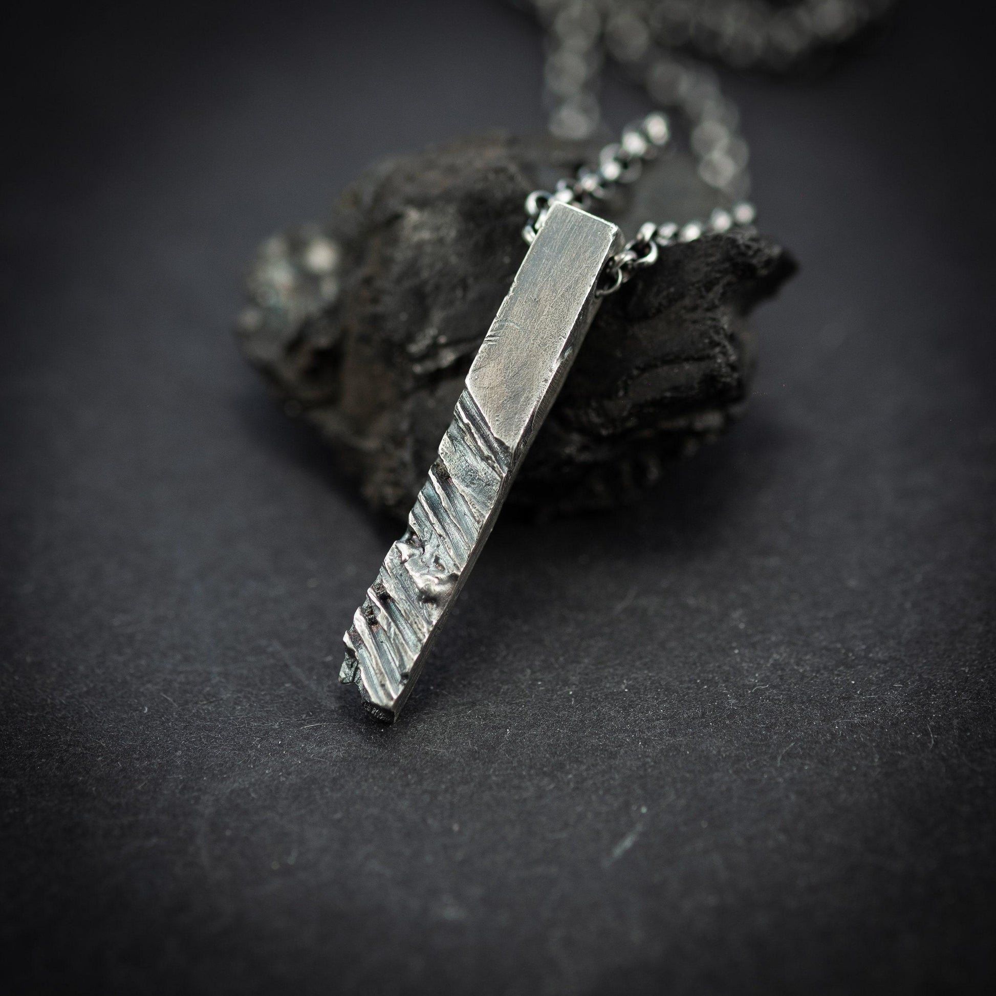 Mens Silver handmade Rustic Bar Necklace , oxidized jewelry for men, brutalist silver jewelrym, 25th anniversary gifts