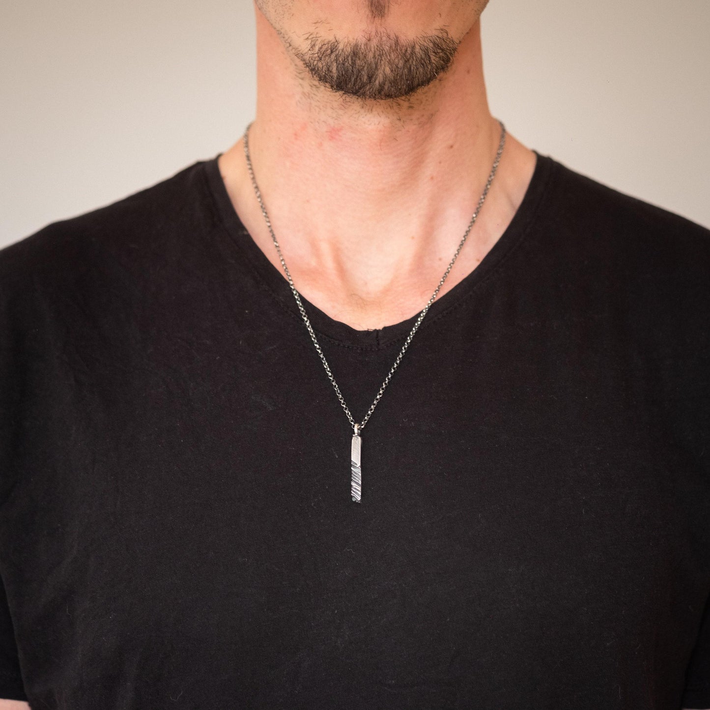 Mens Silver handmade Rustic Bar Necklace , oxidized jewelry for men, brutalist silver jewelrym, 25th anniversary gifts