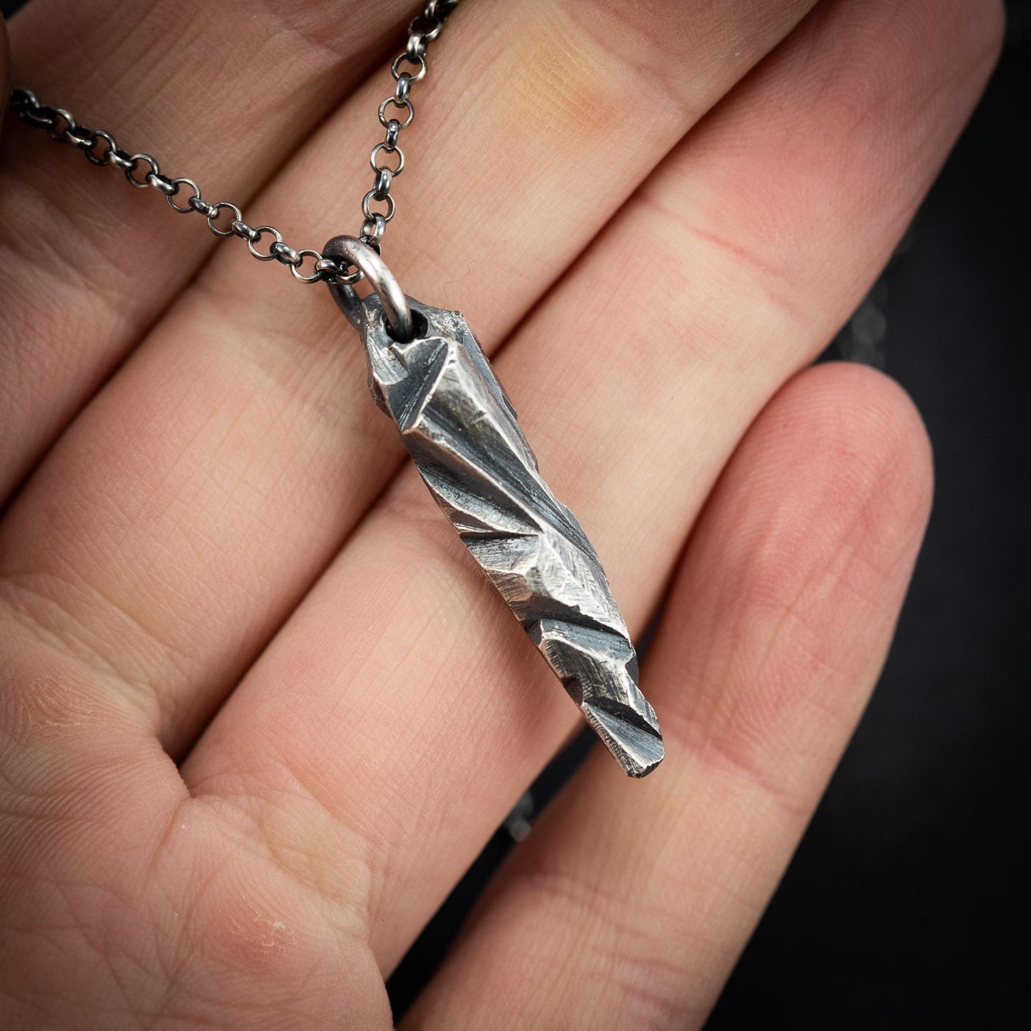 Silver Mens Pendant necklace, Brutalist Sterling Silver Oxidized Pendant, Mens gift, handmade rustic jewelry, boyfriend gift