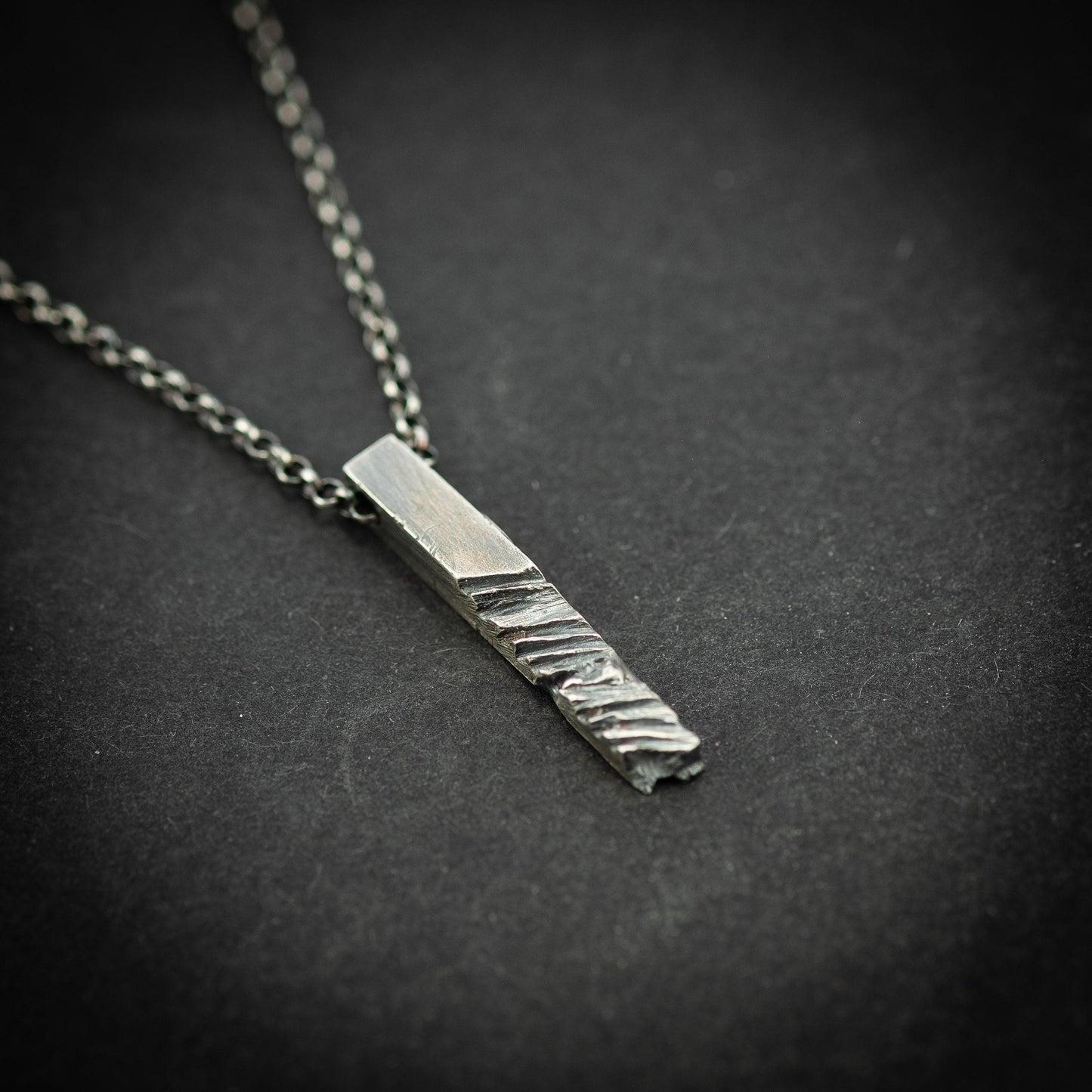 Silver Rustic handmade bars mens necklace