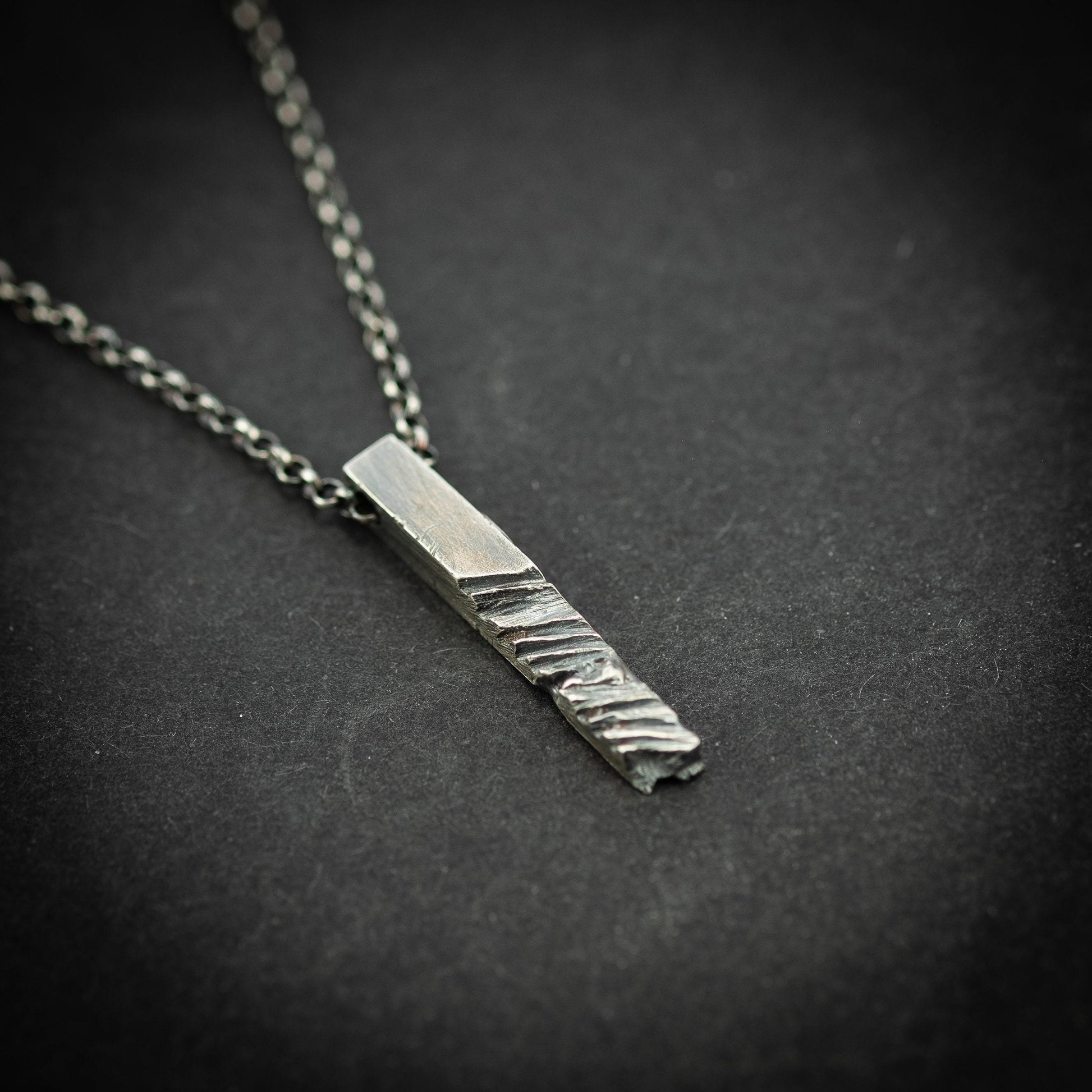 Silver Rustic handmade bars mens necklace