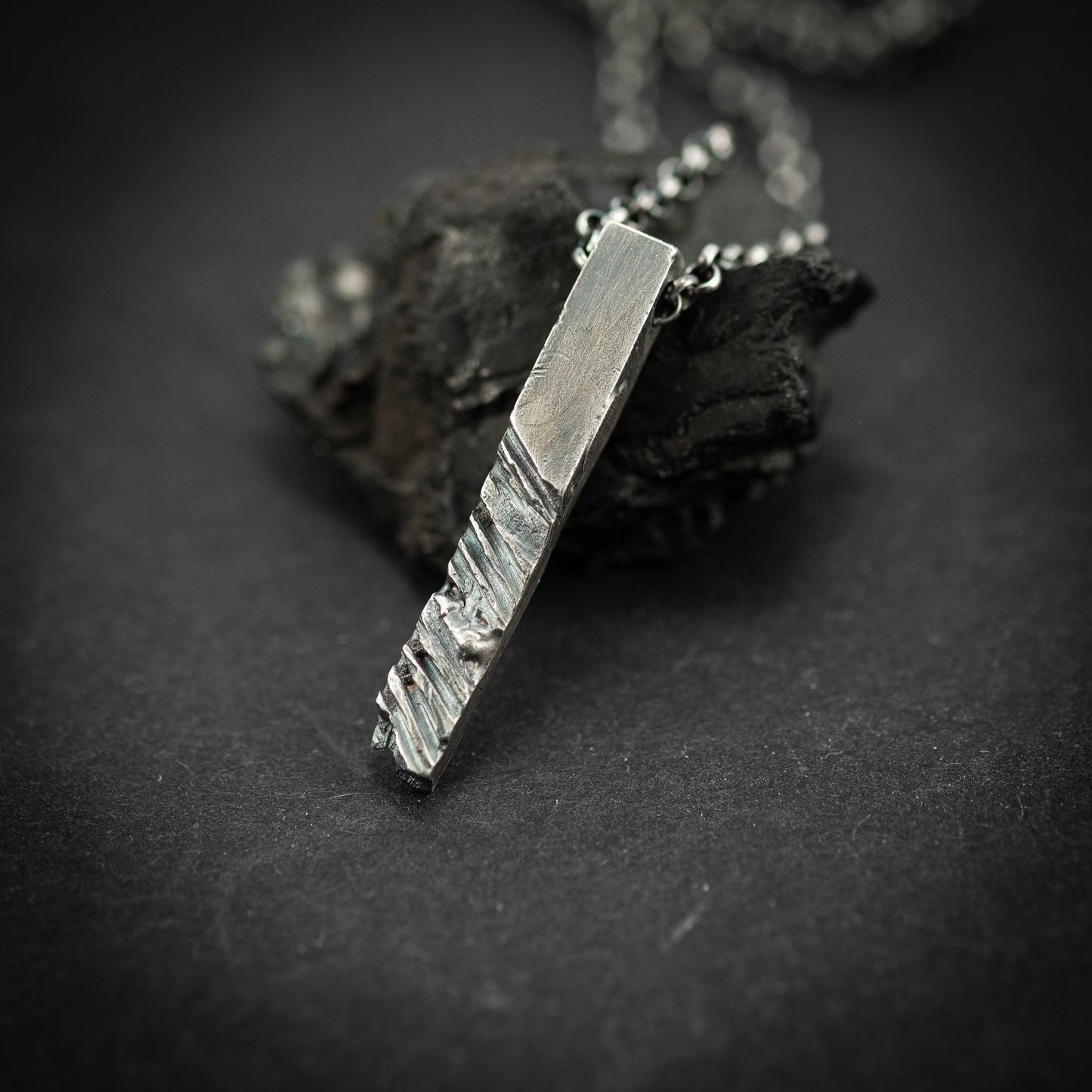 Silver Rustic handmade bars mens necklace