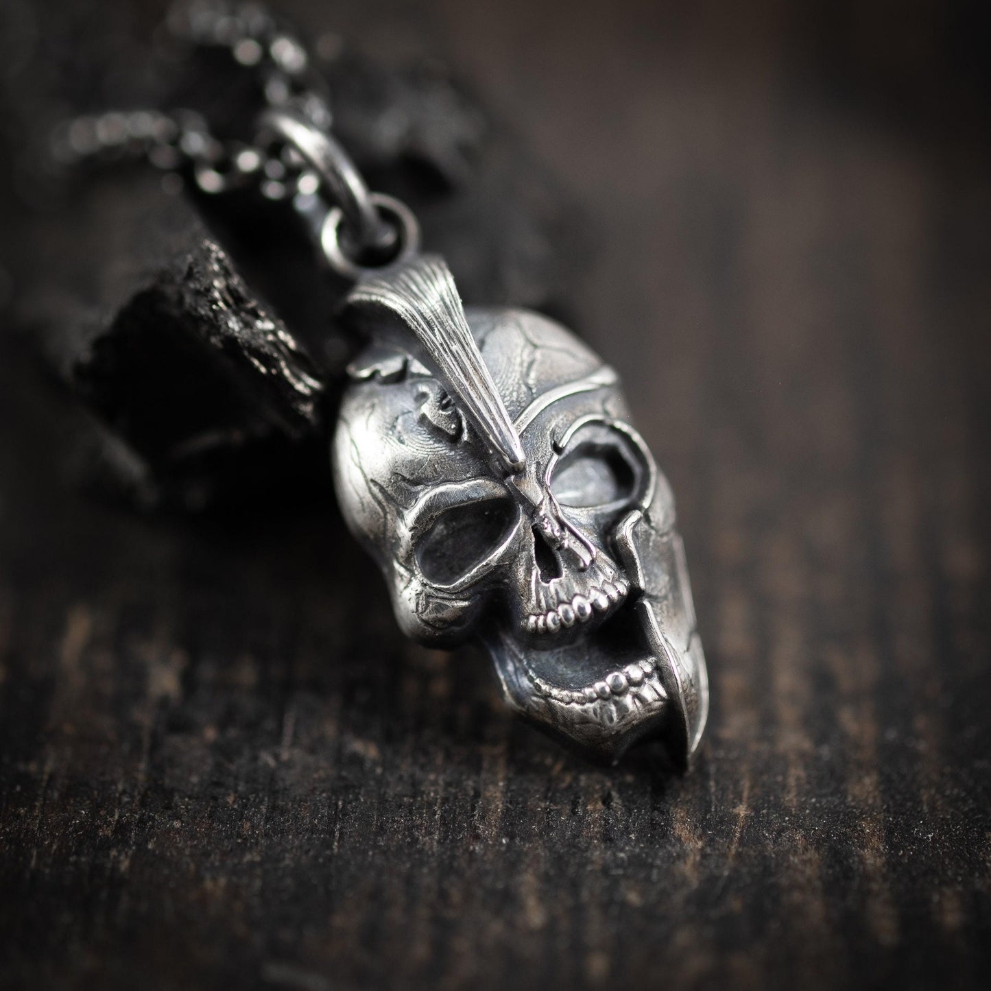 Spartan Warrior Helmet skull men's silver Strength necklace, Memento Mori Oxidized Handmade jewelry, Boyfriend gift, Unique Gift, Men gift