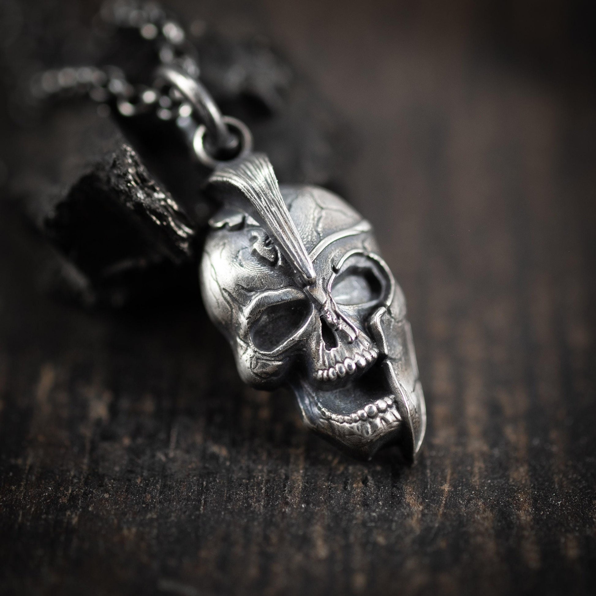 Spartan Warrior Helmet skull men's silver Strength necklace, Memento Mori Oxidized Handmade jewelry, Boyfriend gift, Unique Gift, Men gift