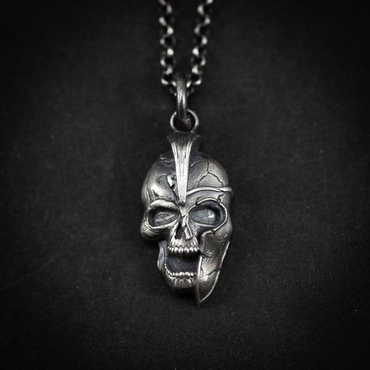 Spartan Warrior Helmet skull men's silver Strength necklace, Memento Mori Oxidized Handmade jewelry, Boyfriend gift, Unique Gift, Men gift