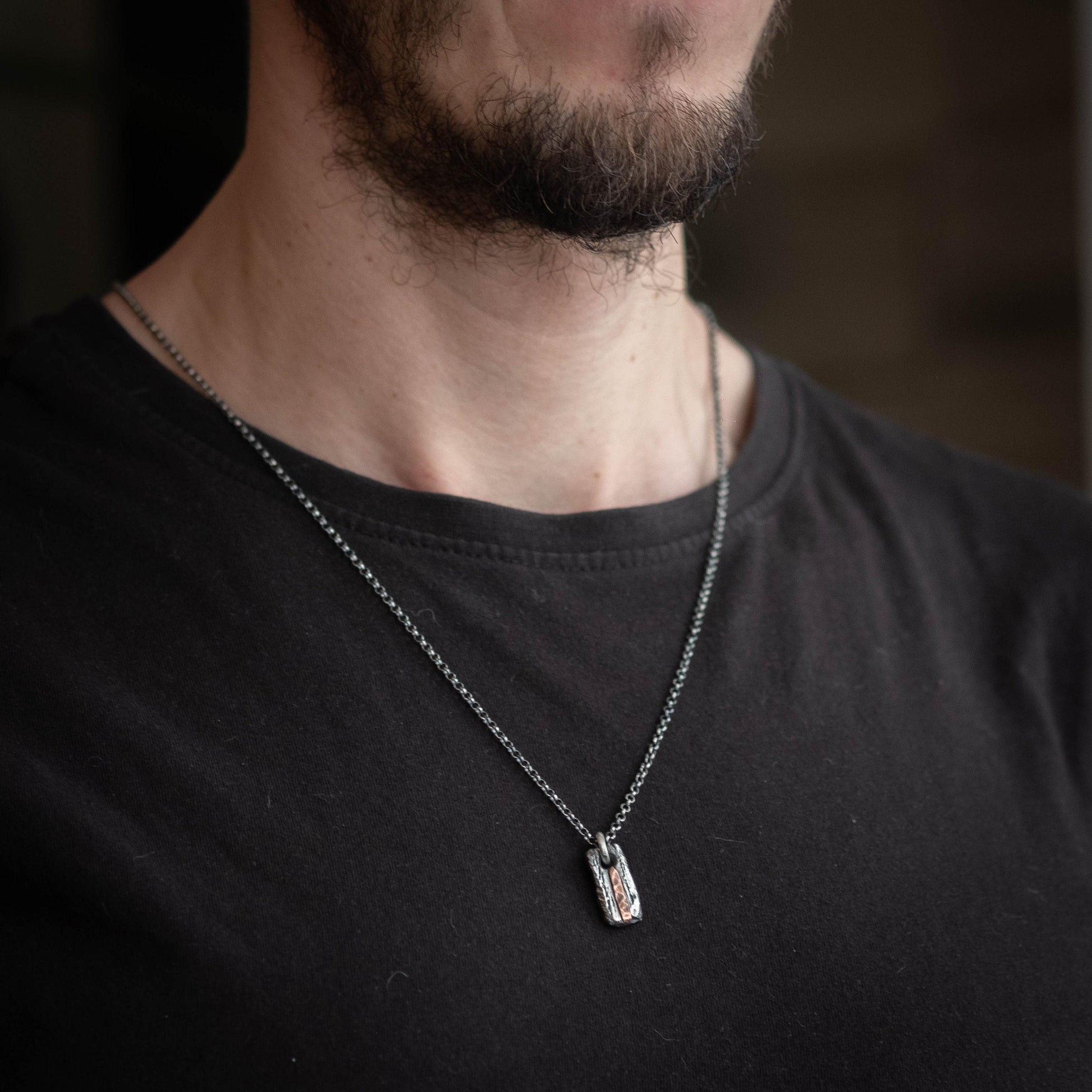 Mens Silver And copper necklace, Mens gift, Handmade jewelry, Stress relief Protection necklace, Gift for him, Boyfriend gift, Husbant gift
