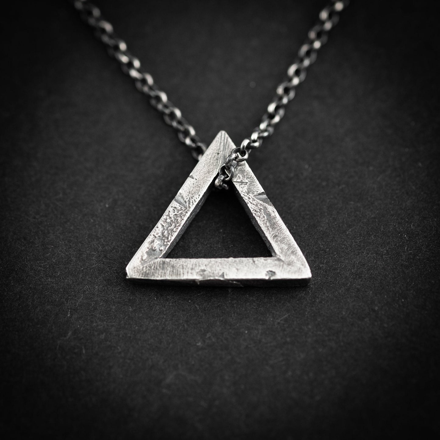 Mens Triangle silver necklace, Rustic oxidized jewelry, brutalist silver pendant, anniversary gift for men, geometric jewelry