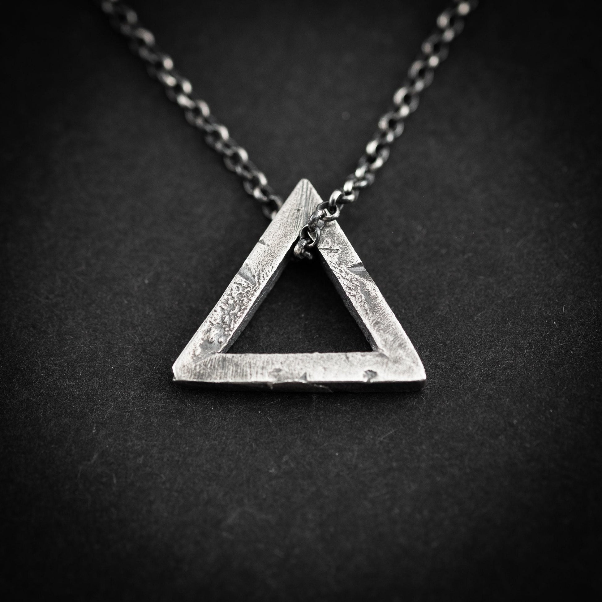 Mens Triangle silver necklace, Rustic oxidized jewelry, brutalist silver pendant, anniversary gift for men, geometric jewelry