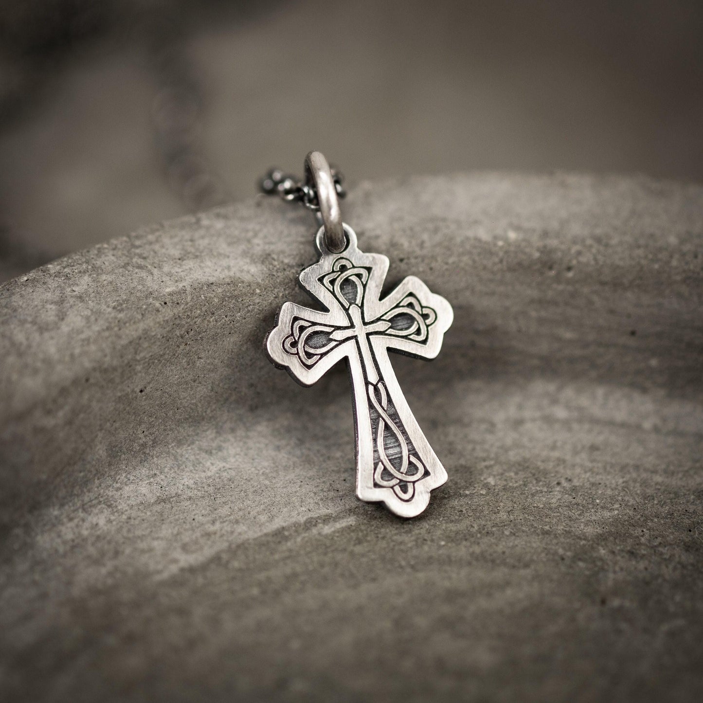 Celtic Silver Cross Necklace for Men, Christian Strength Pendant, Handmade Religious Gift for Boyfriend or Husband