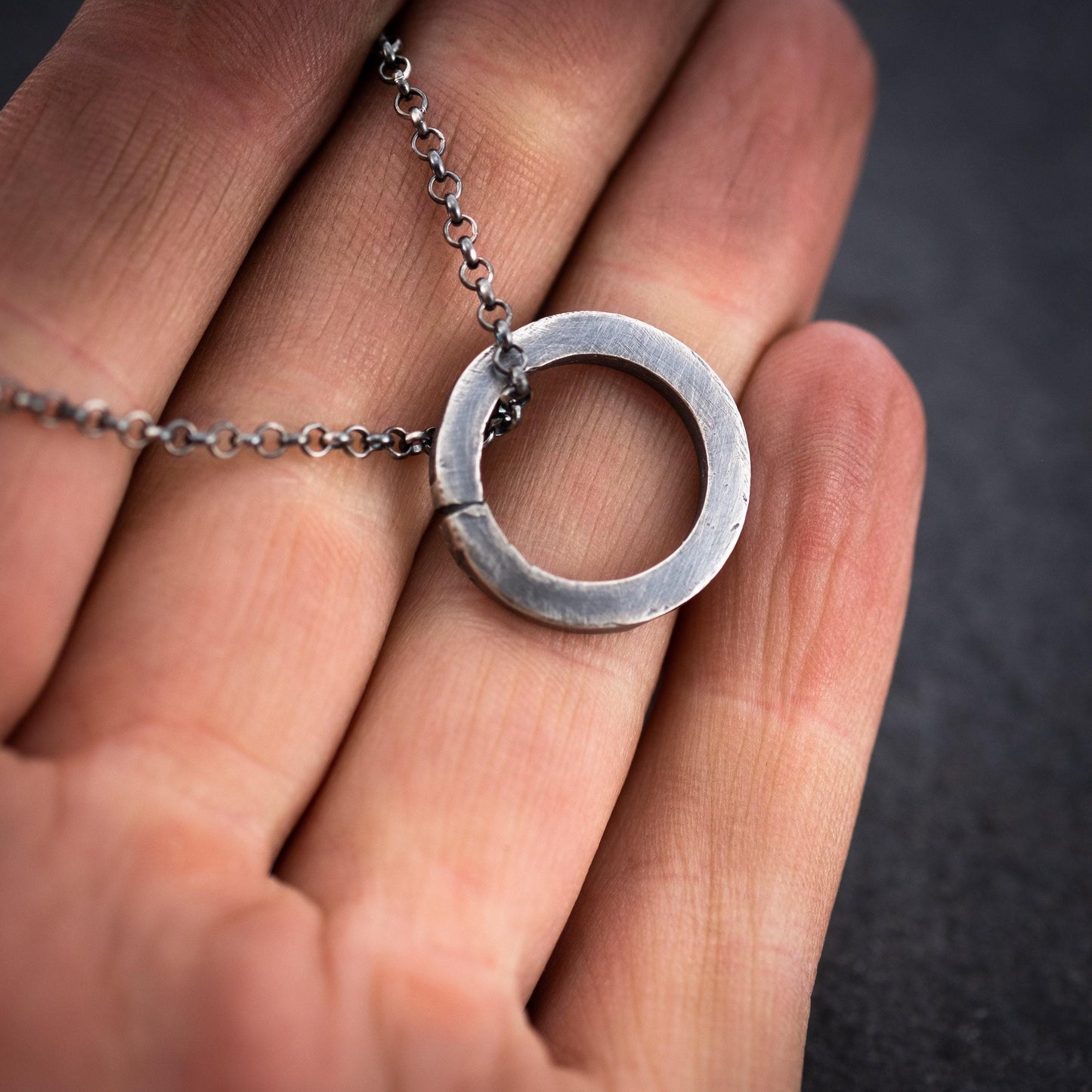 Silver round Circle mens necklace, Minimalist Protection amulet, Viking Handmade Silver jewelry, Unique Gift for women, Boyfriend gift
