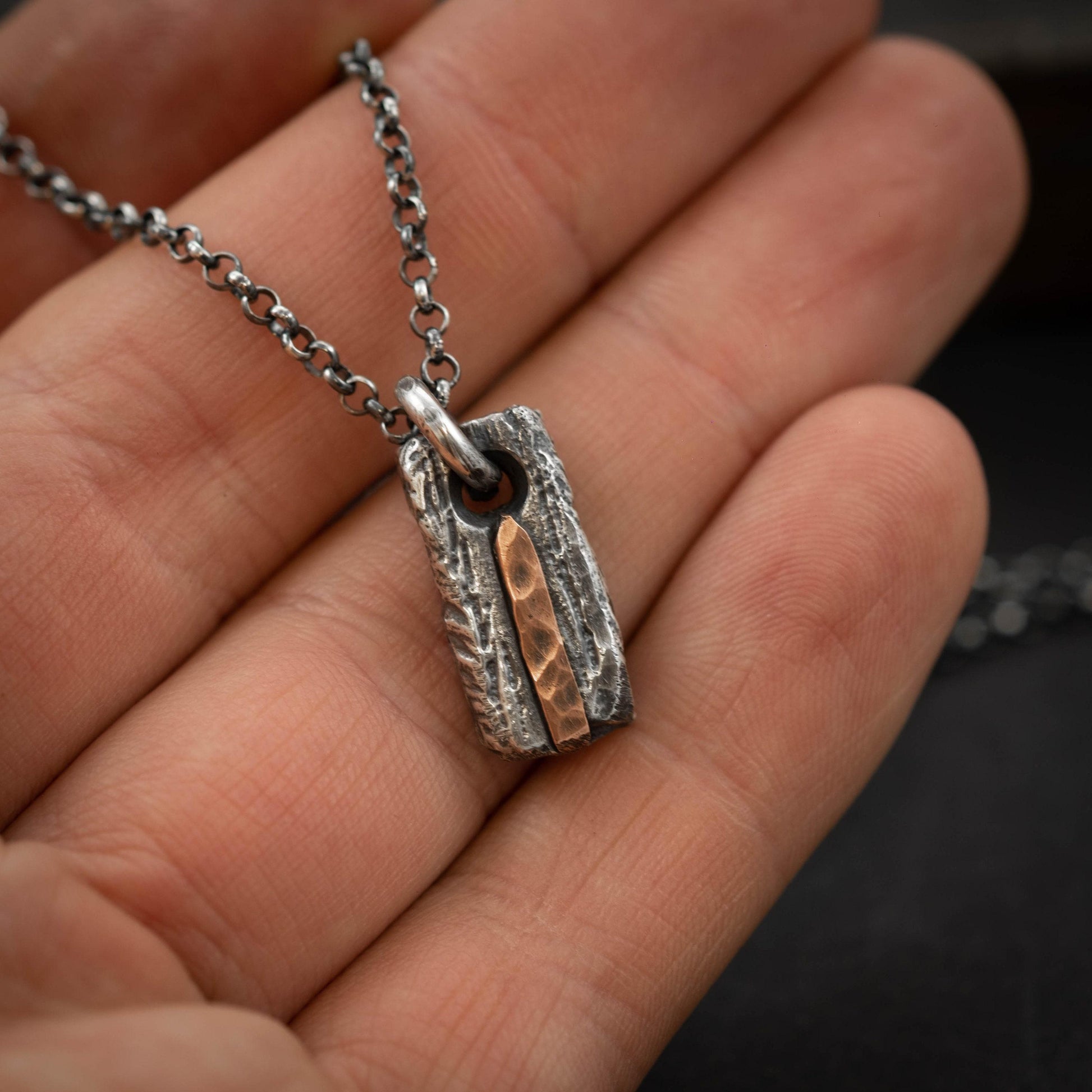 Mens Silver And copper necklace, Mens gift, Handmade jewelry, Stress relief Protection necklace, Gift for him, Boyfriend gift, Husbant gift