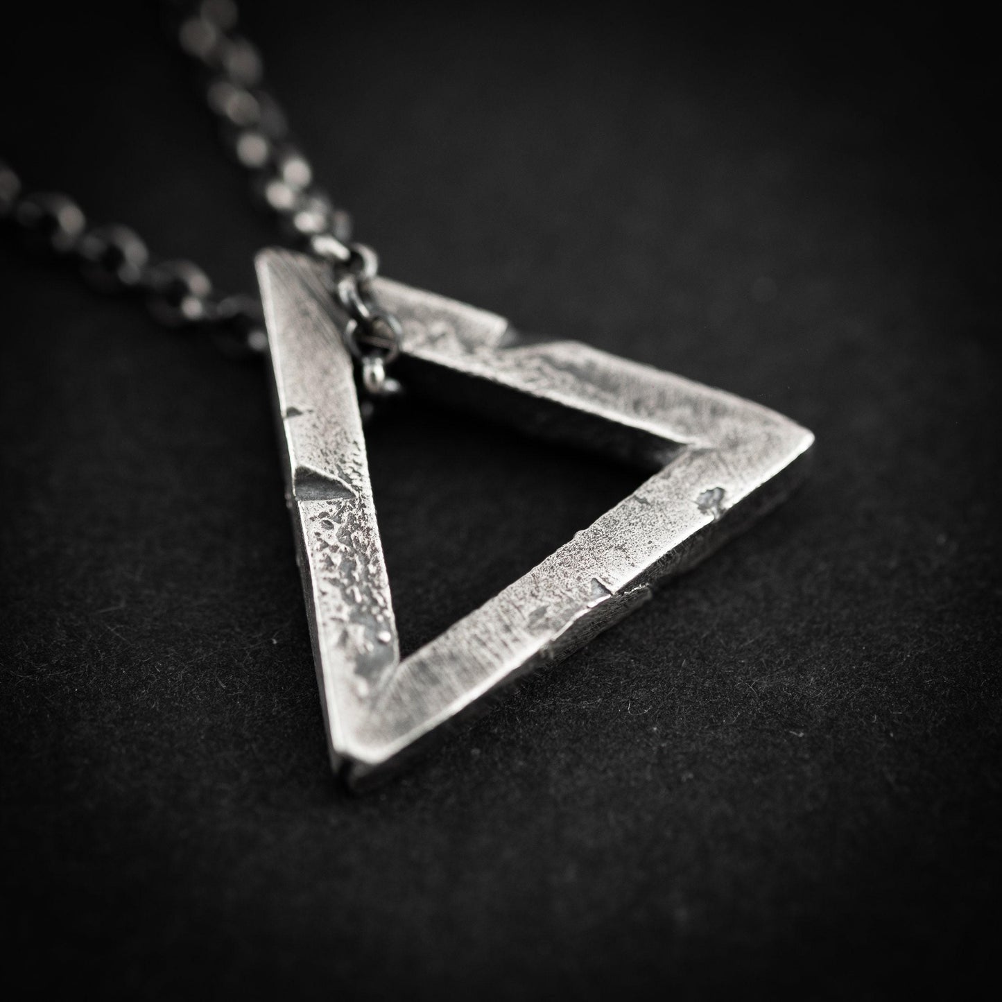 Mens Triangle silver necklace, Rustic oxidized jewelry, brutalist silver pendant, anniversary gift for men, geometric jewelry