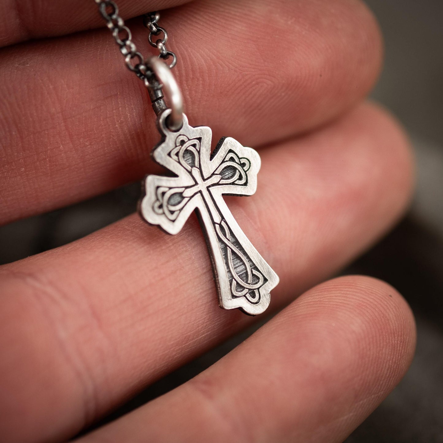 Celtic Silver Cross Necklace for Men, Christian Strength Pendant, Handmade Religious Gift for Boyfriend or Husband