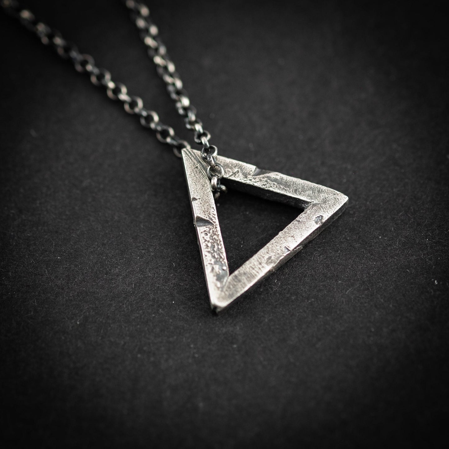 Mens Triangle silver necklace, Rustic oxidized jewelry, brutalist silver pendant, anniversary gift for men, geometric jewelry