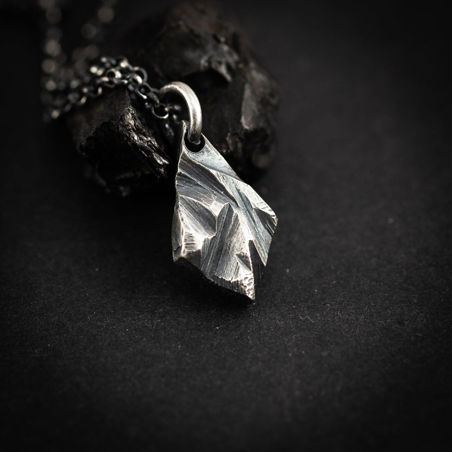 Sterling Silver Necklace For Men, Men's Statement Pendant, Bold Rustic Viking Mens Jewelry, Gift for Him, mens oxidized pendant