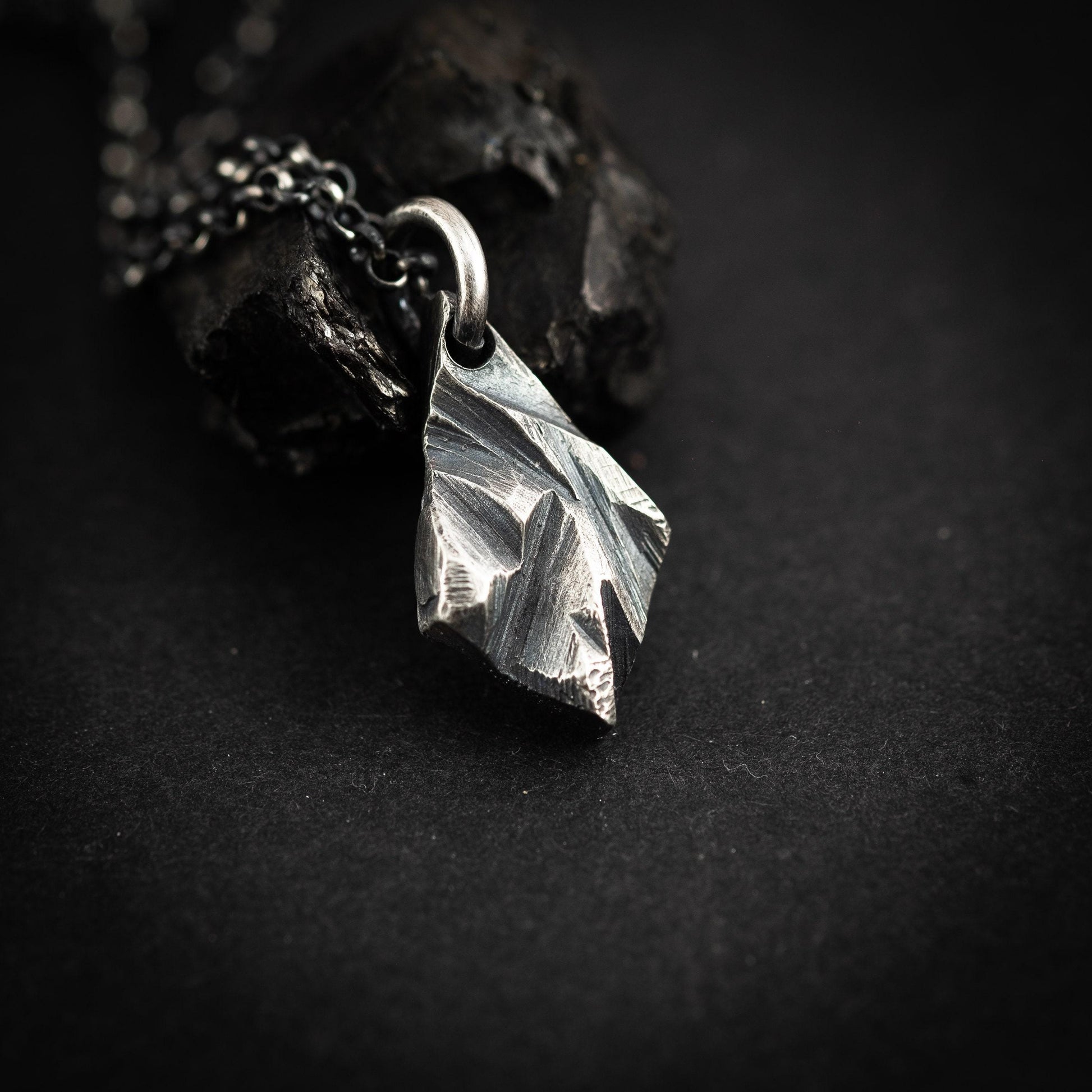 Sterling Silver Necklace For Men, Men's Statement Pendant, Bold Rustic Viking Mens Jewelry, Gift for Him, mens oxidized pendant