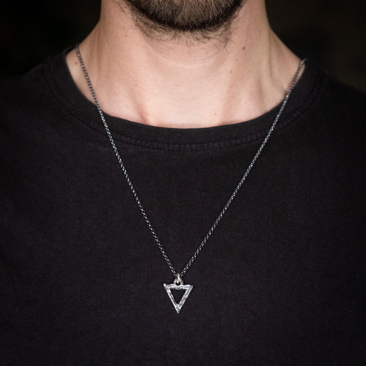 Triangle 925 sterling silver mens necklace Brutalist Rustic Geometric jewelry, Unique gift for women or men, Oxidized jewelry