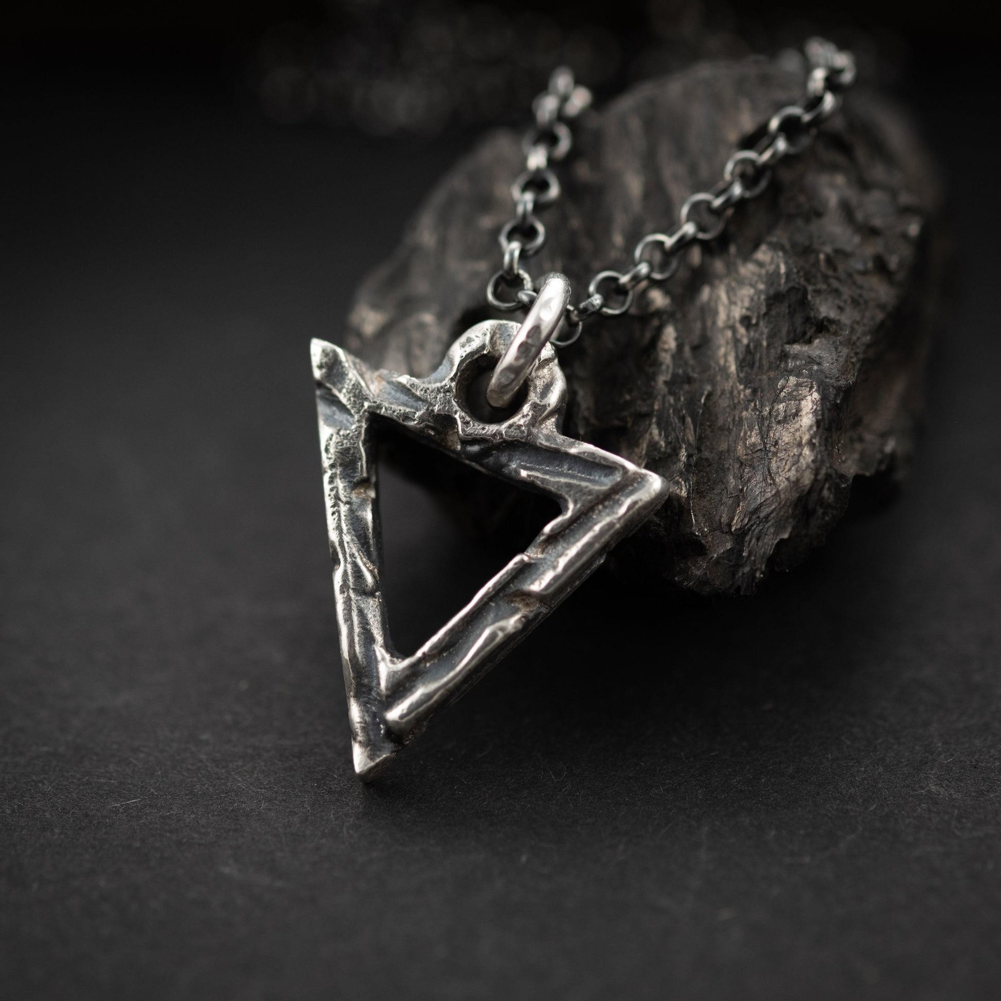 Triangle 925 sterling silver mens necklace Brutalist Rustic Geometric jewelry, Unique gift for women or men, Oxidized jewelry