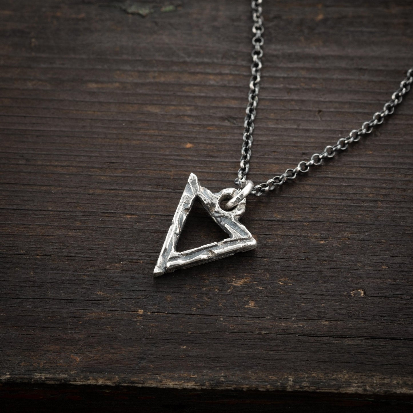 Triangle 925 sterling silver mens necklace Brutalist Rustic Geometric jewelry, Unique gift for women or men, Oxidized jewelry