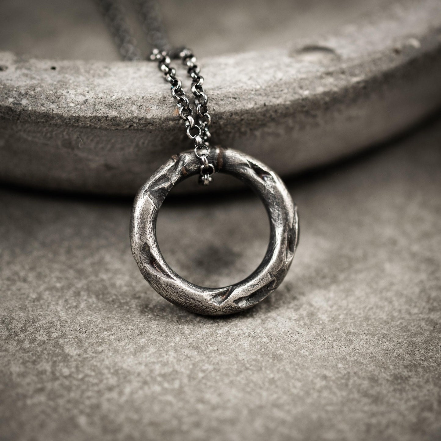 Mens circle silver pendant necklace, Rustic Silver necklace, Circle Minimalist jewelry, Handmade Silver jewelry, Unique Gift for men