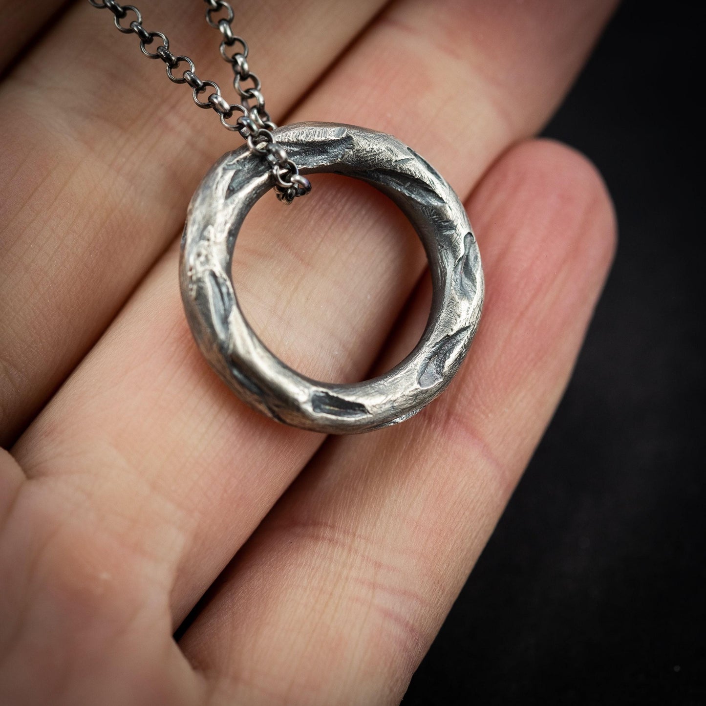 Mens circle silver pendant necklace, Rustic Silver necklace, Circle Minimalist jewelry, Handmade Silver jewelry, Unique Gift for men