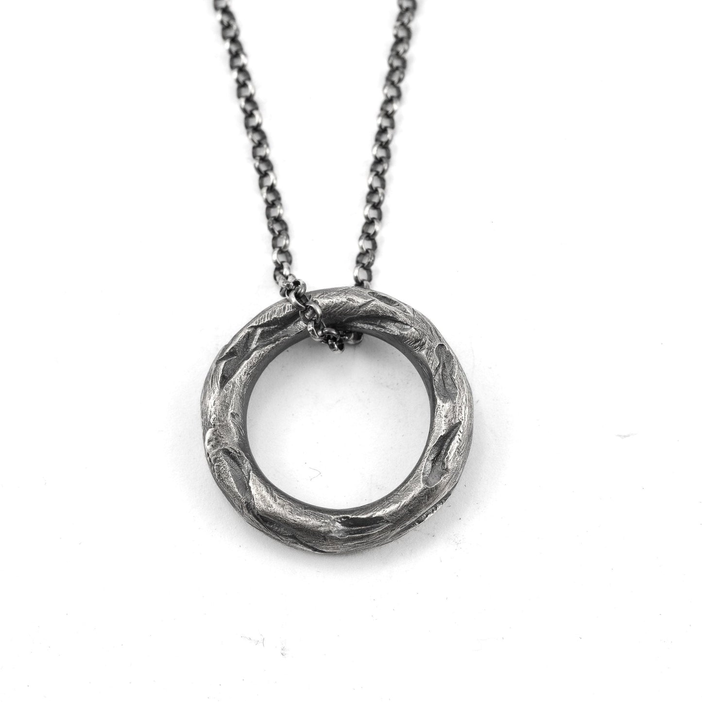 Mens circle silver pendant necklace, Rustic Silver necklace, Circle Minimalist jewelry, Handmade Silver jewelry, Unique Gift for men