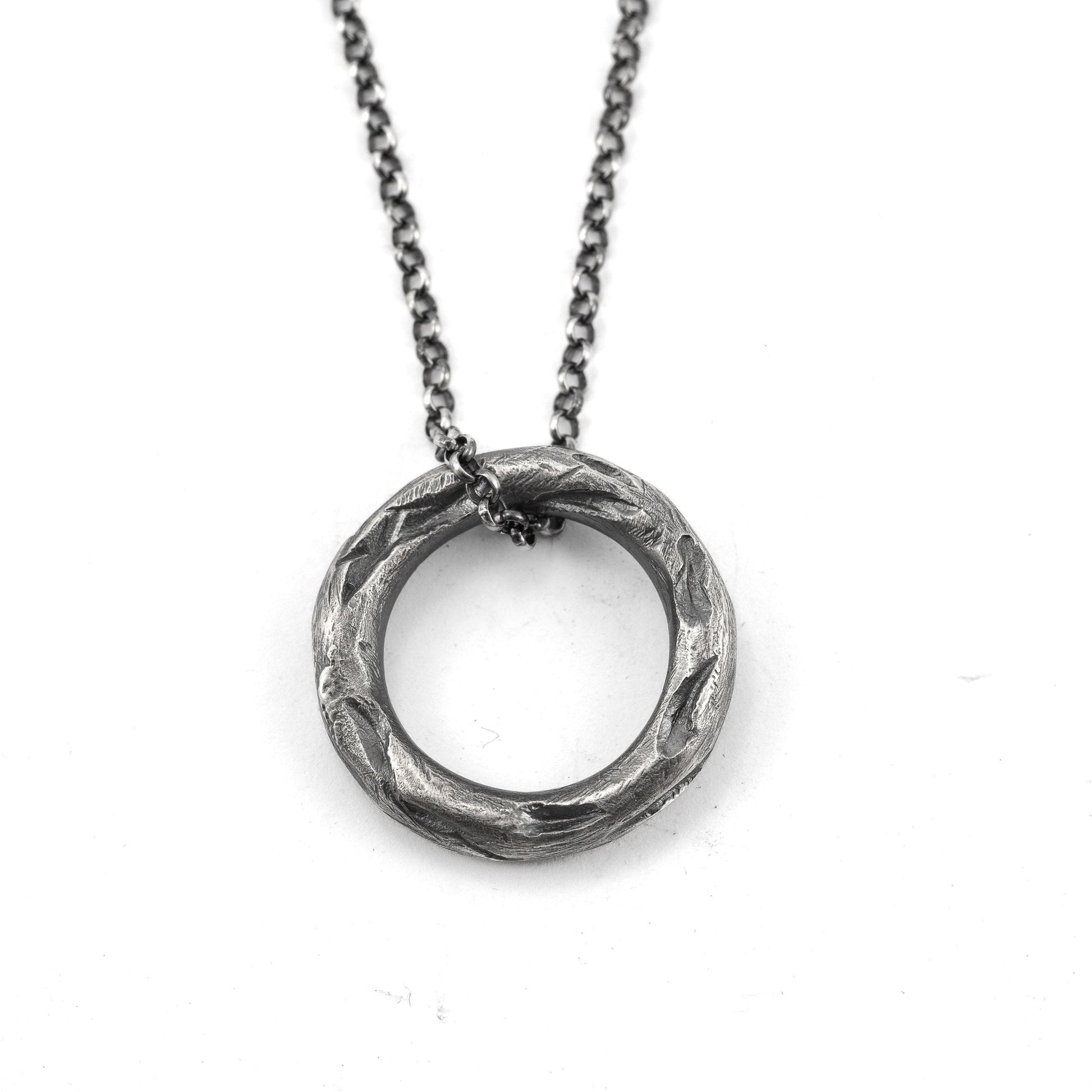 Mens circle silver pendant necklace, Rustic Silver necklace, Circle Minimalist jewelry, Handmade Silver jewelry, Unique Gift for men