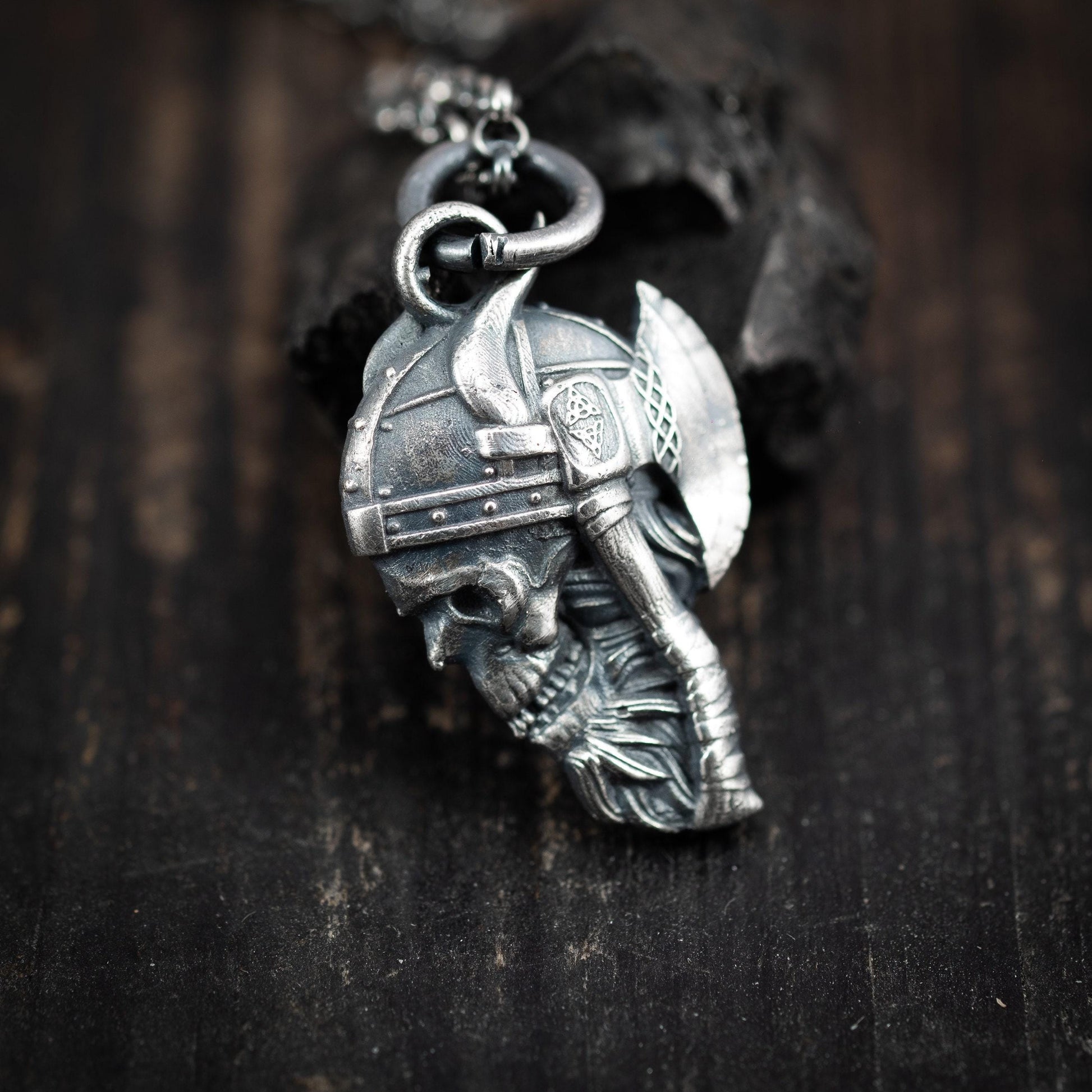 Viking Warrior skull Rustic sterling silver pendant neckalce, viking gift for men, Oxidized jewelry